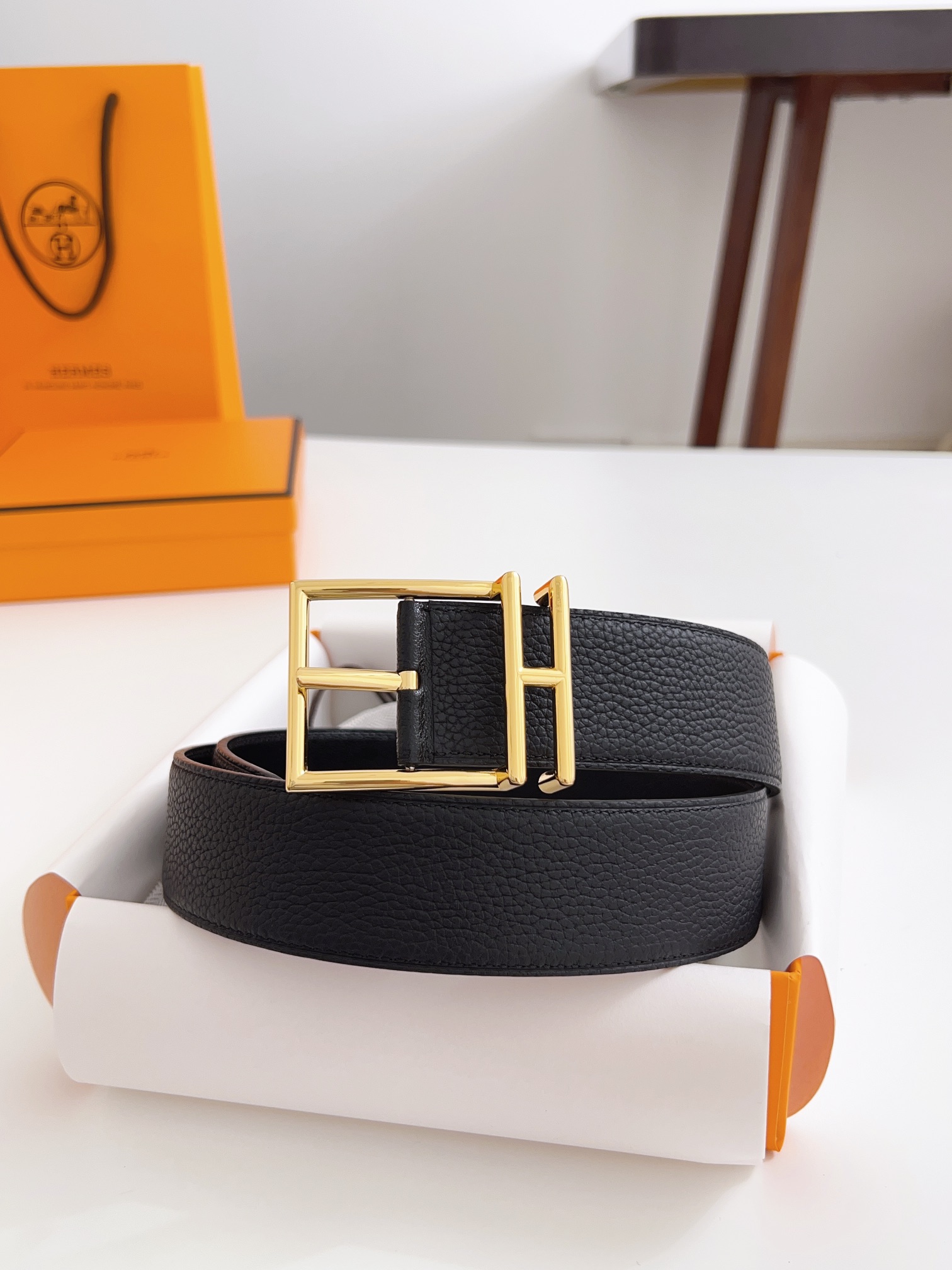 Hermès Male Basic Belt Cow Leather Black 125cm-m