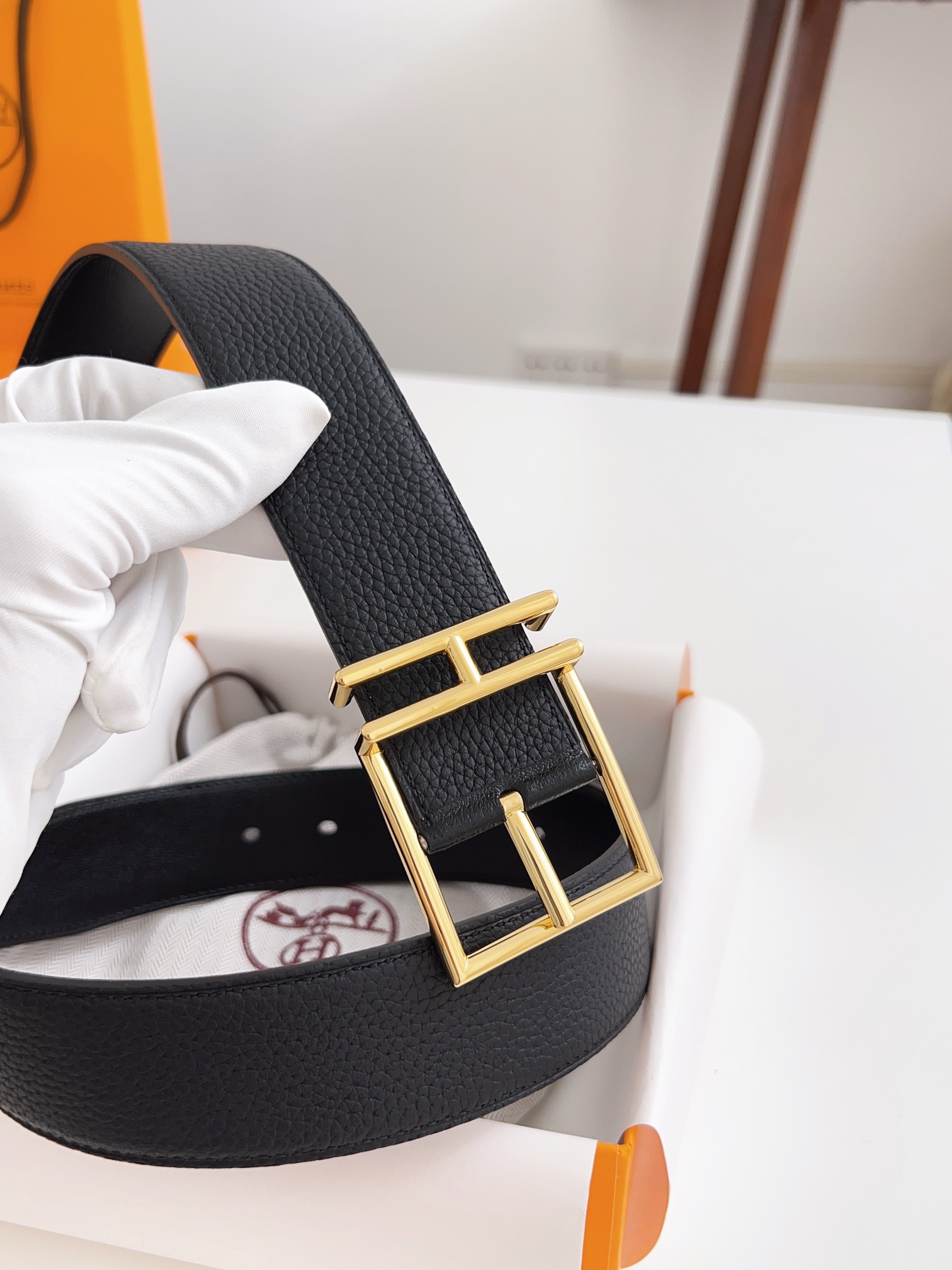 Hermès Male Basic Belt Cow Leather Black 125cm-m