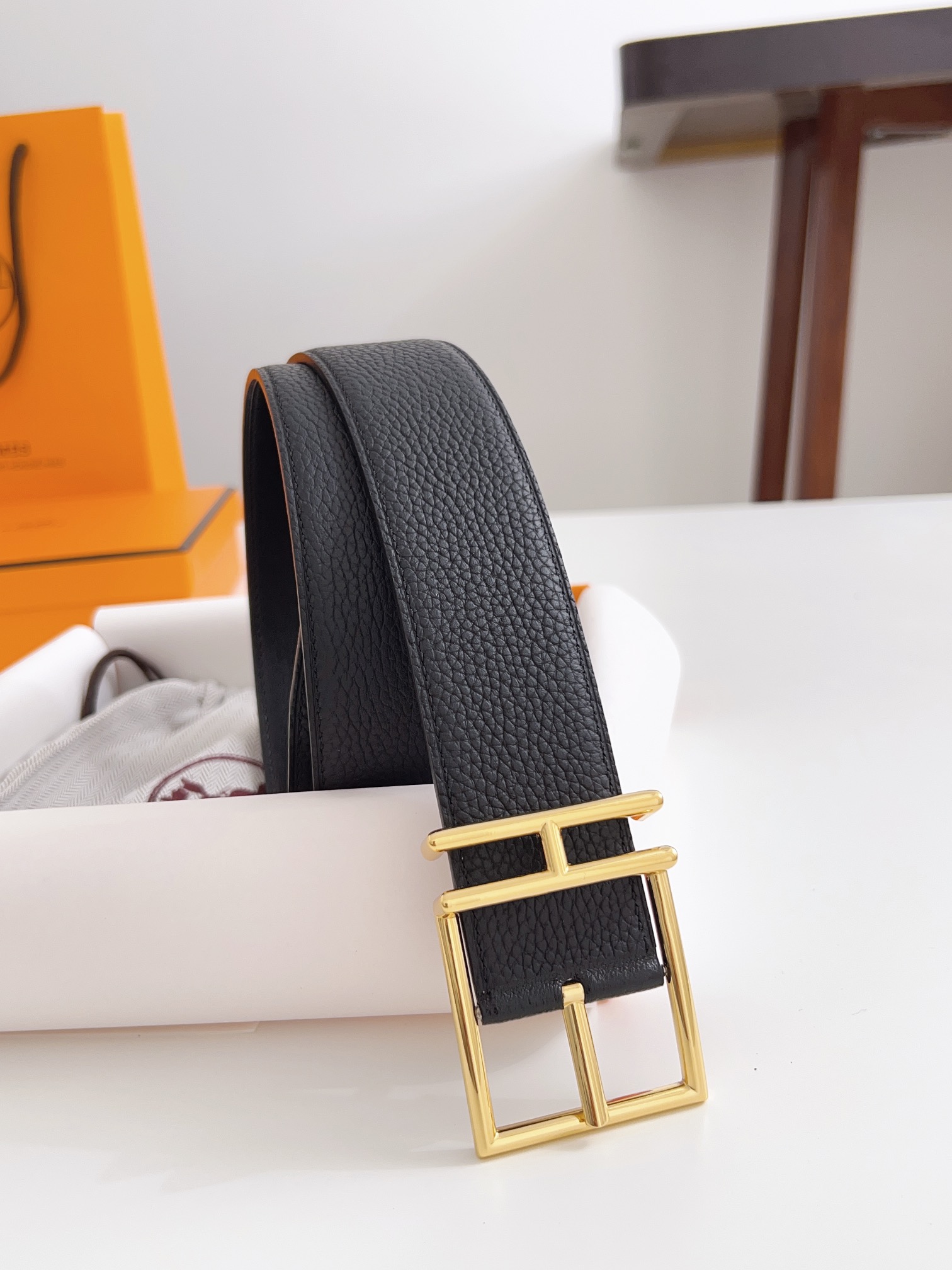 Hermès Male Basic Belt Cow Leather Black 125cm-m