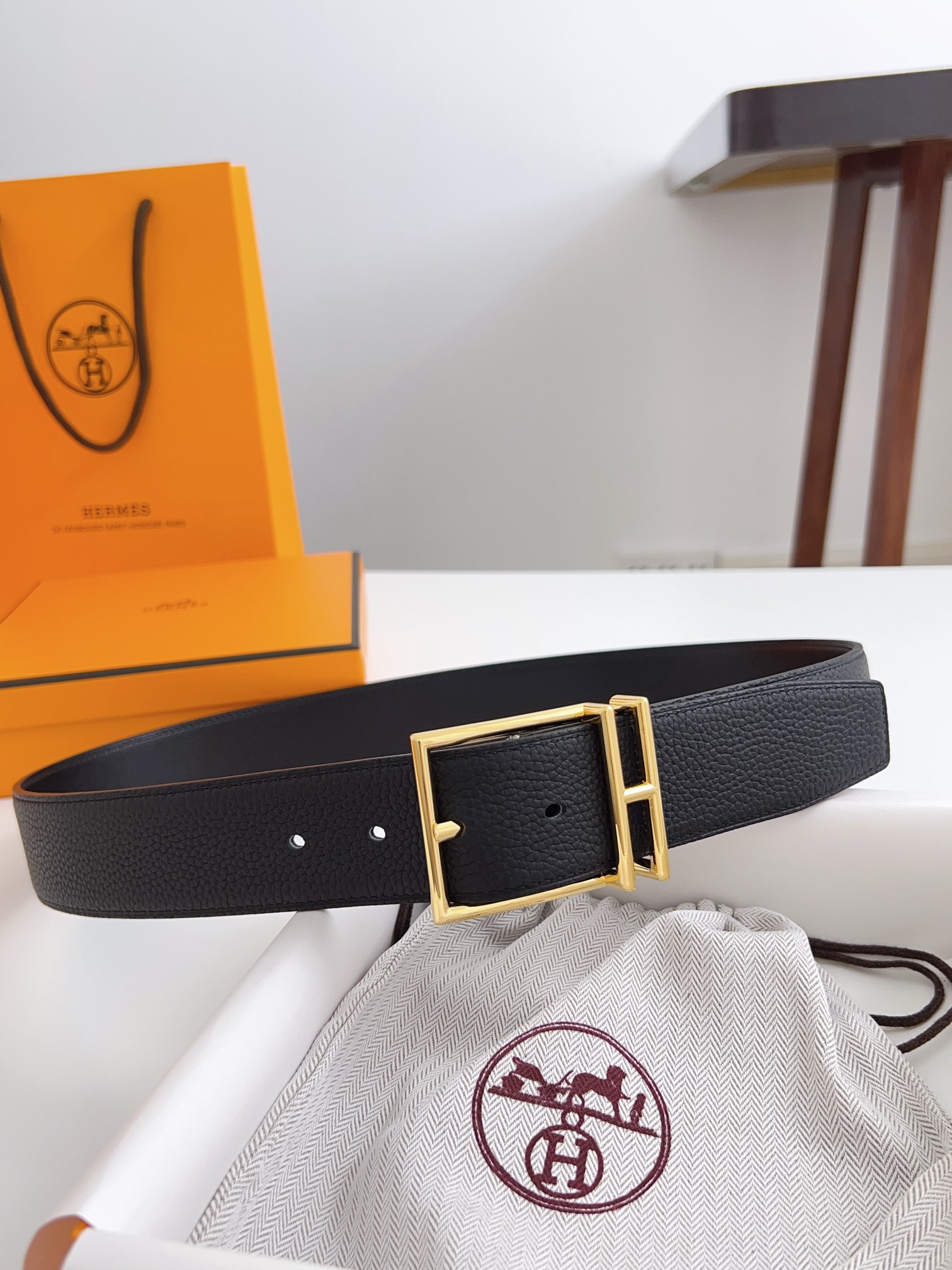Hermès Male Basic Belt Cow Leather Black 125cm-m