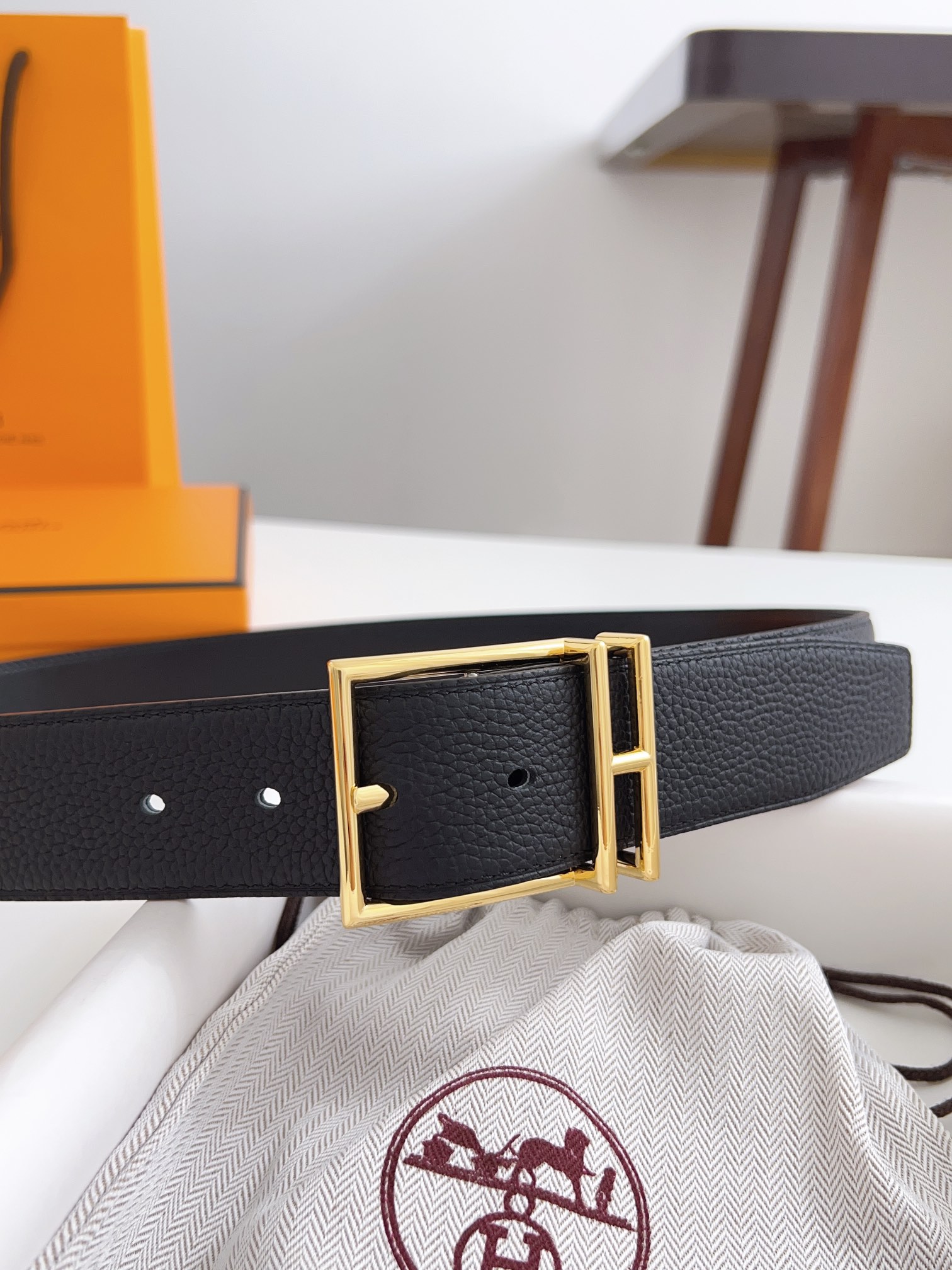 Hermès Male Basic Belt Cow Leather Black 125cm-m