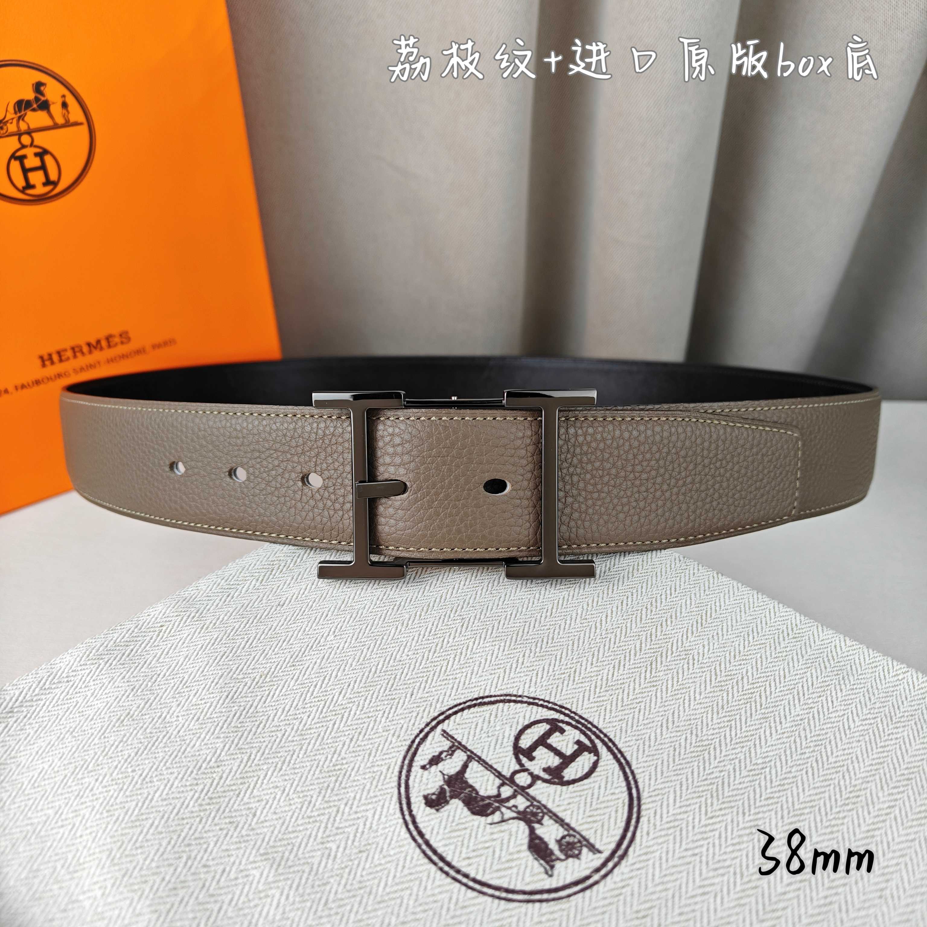 Hermès Basic Belt Top Grain Leather Black 38mm-s-m