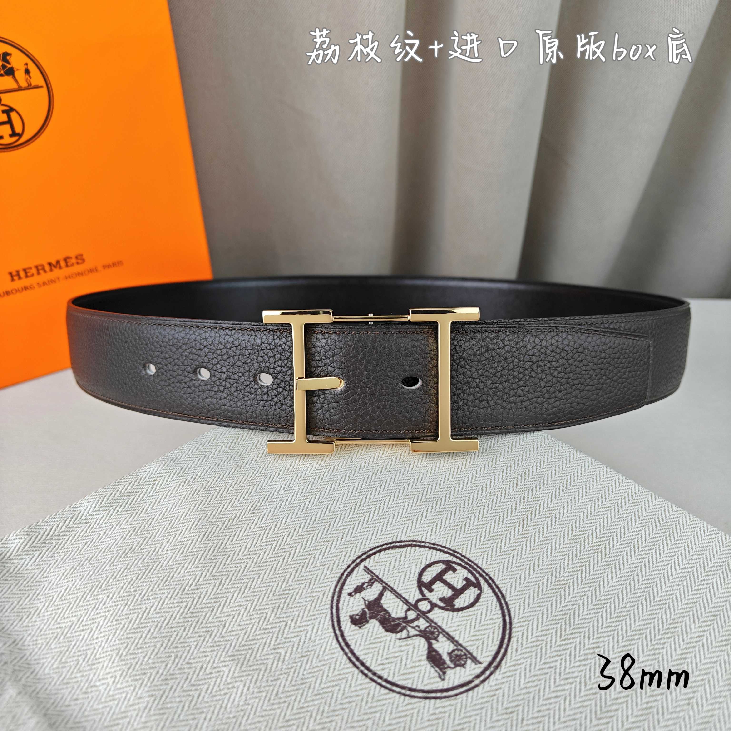 Hermès Basic Belt Top Grain Leather Black 38mm-s-m