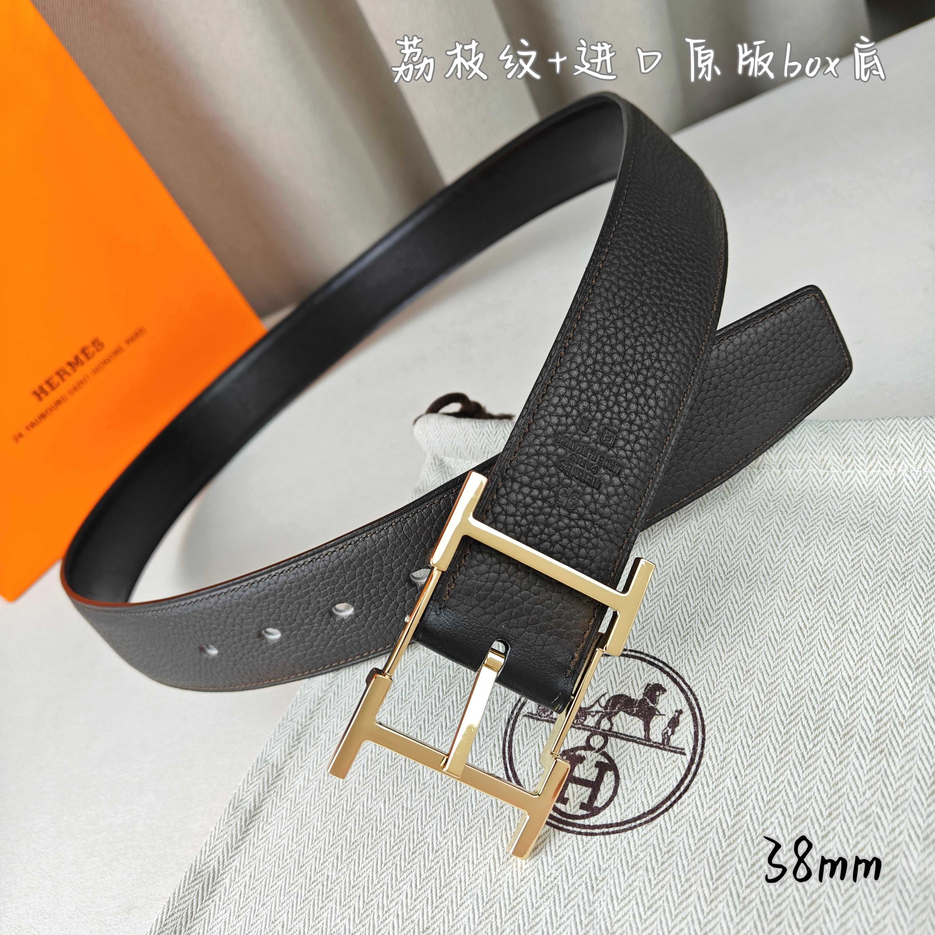 Hermès Basic Belt Top Grain Leather Black 38mm-s-m