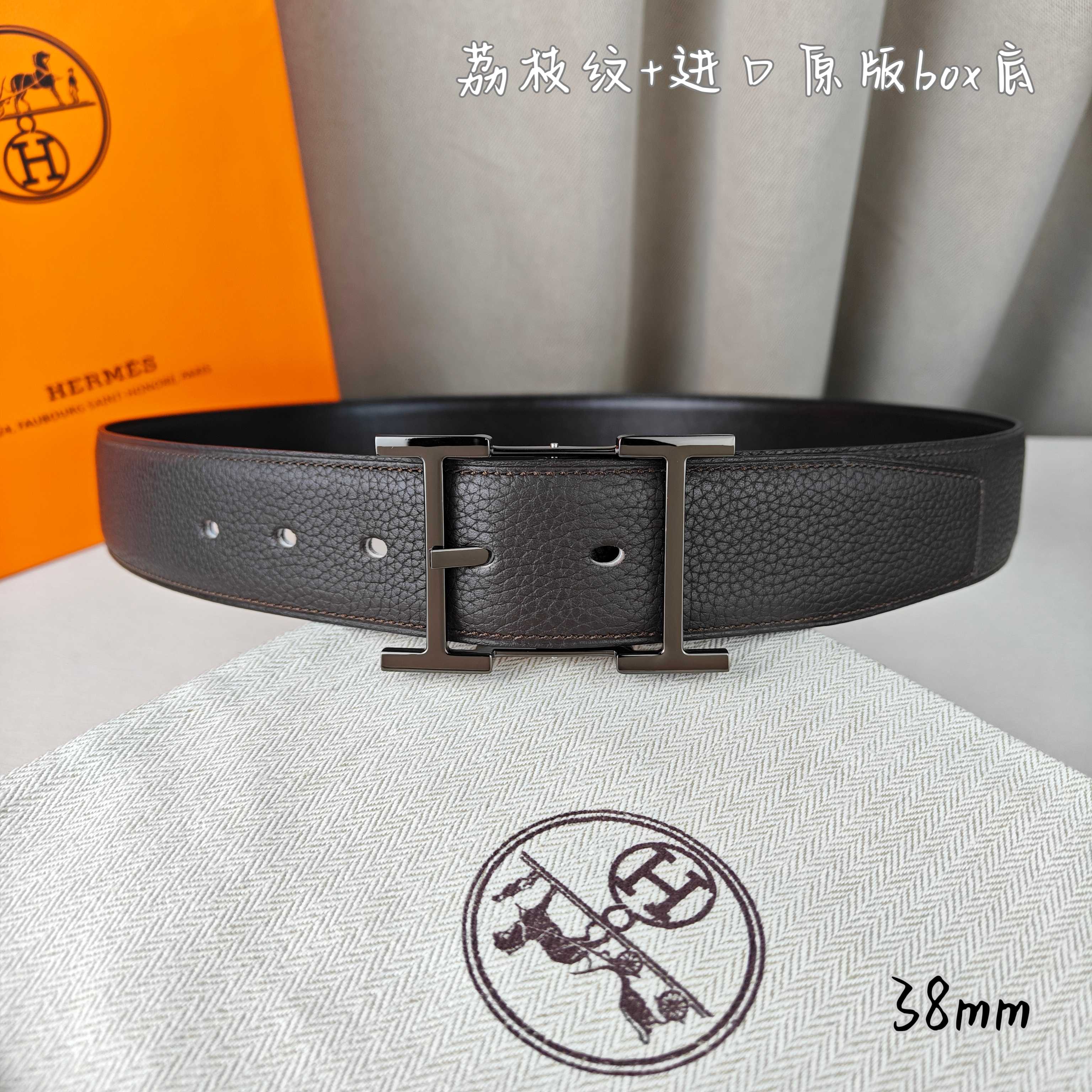 Hermès Basic Belt Top Grain Leather Black 38mm-s-m