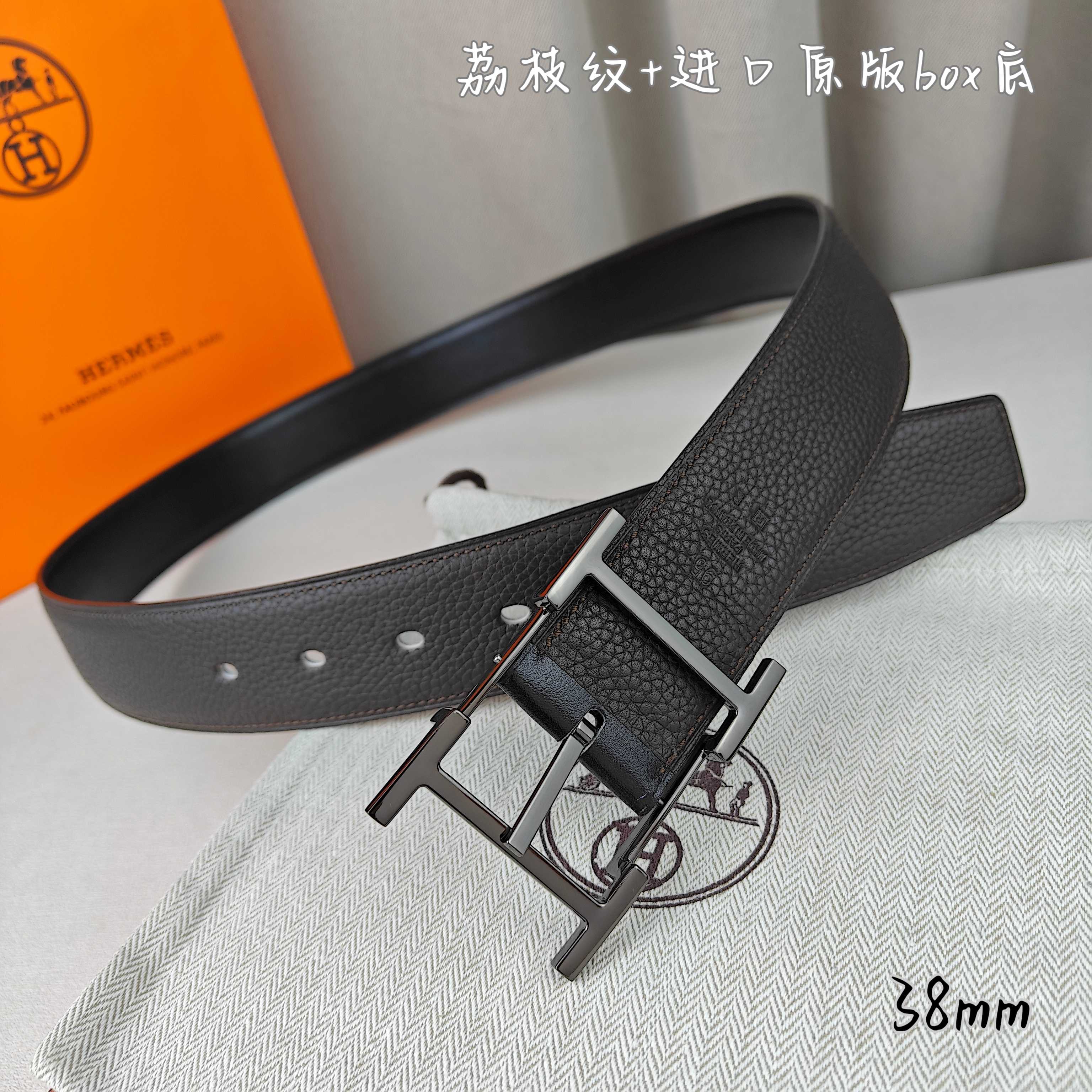 Hermès Basic Belt Top Grain Leather Black 38mm-s-m