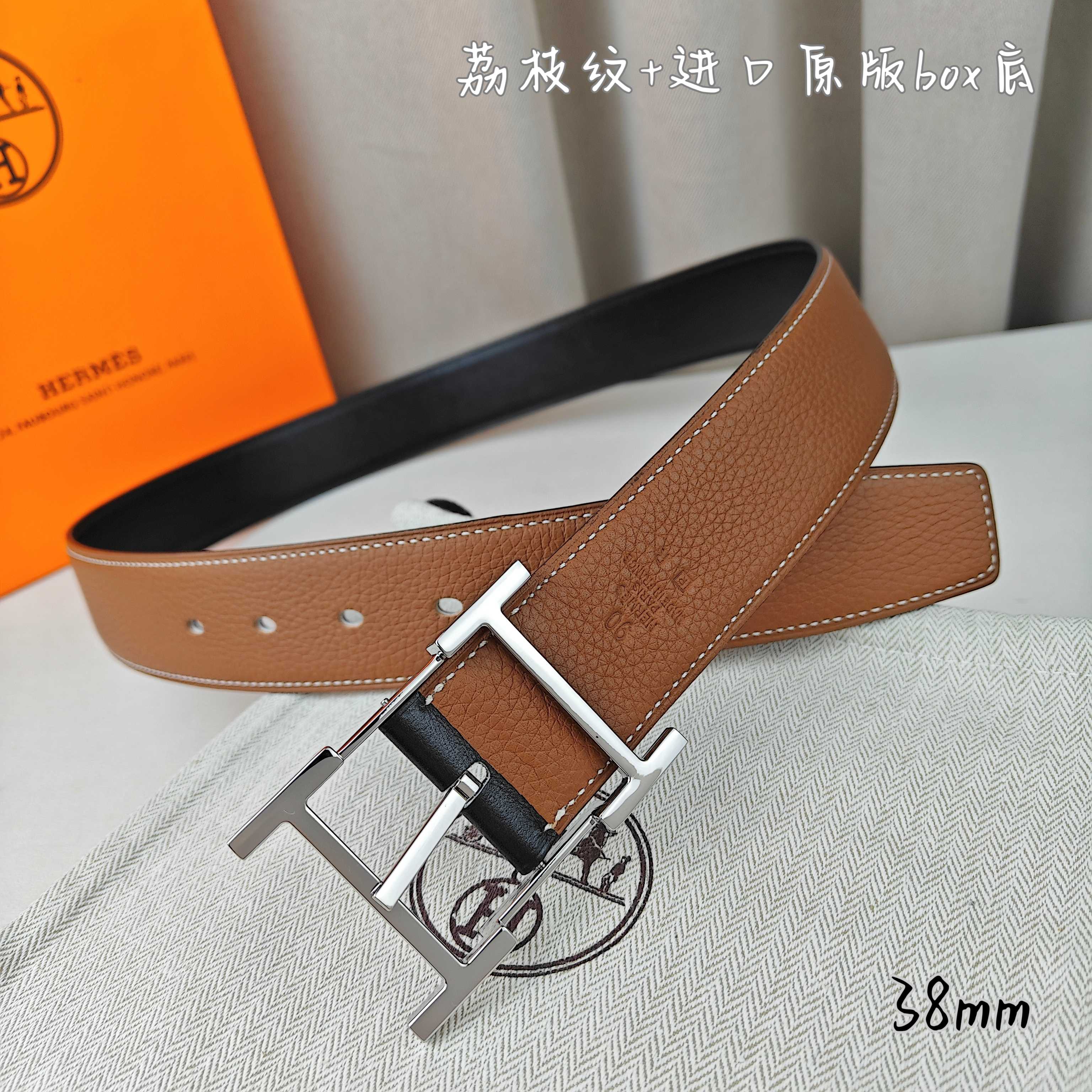 Hermès Basic Belt Top Grain Leather Black 38mm-s-m