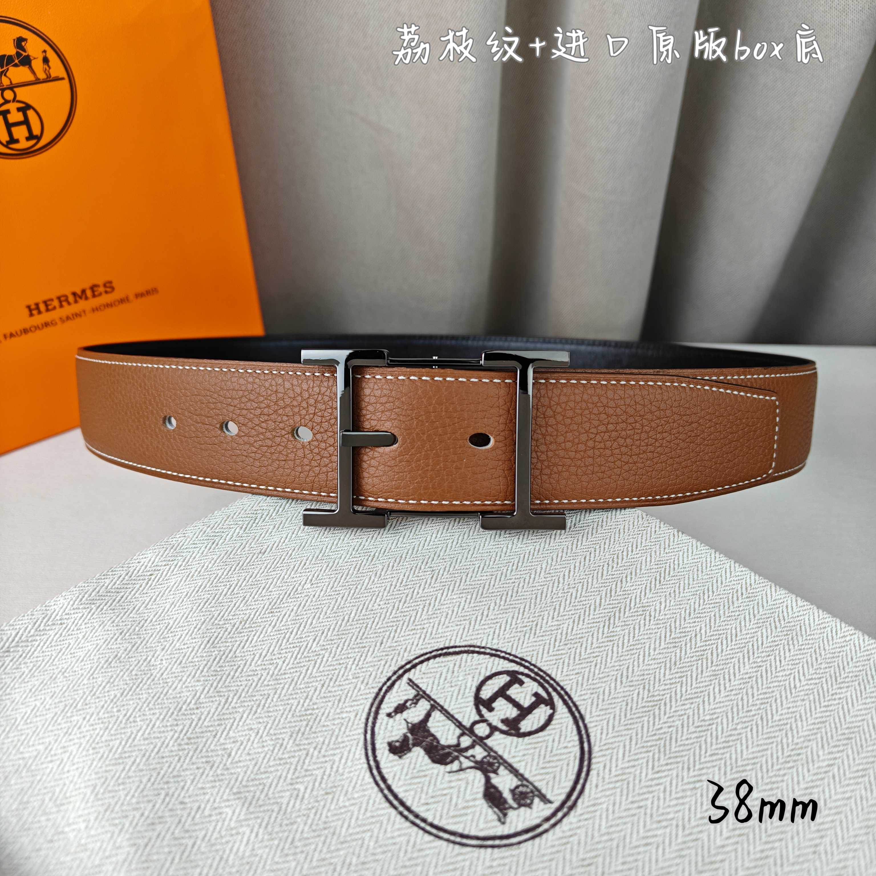Hermès Basic Belt Top Grain Leather Black 38mm-s-m
