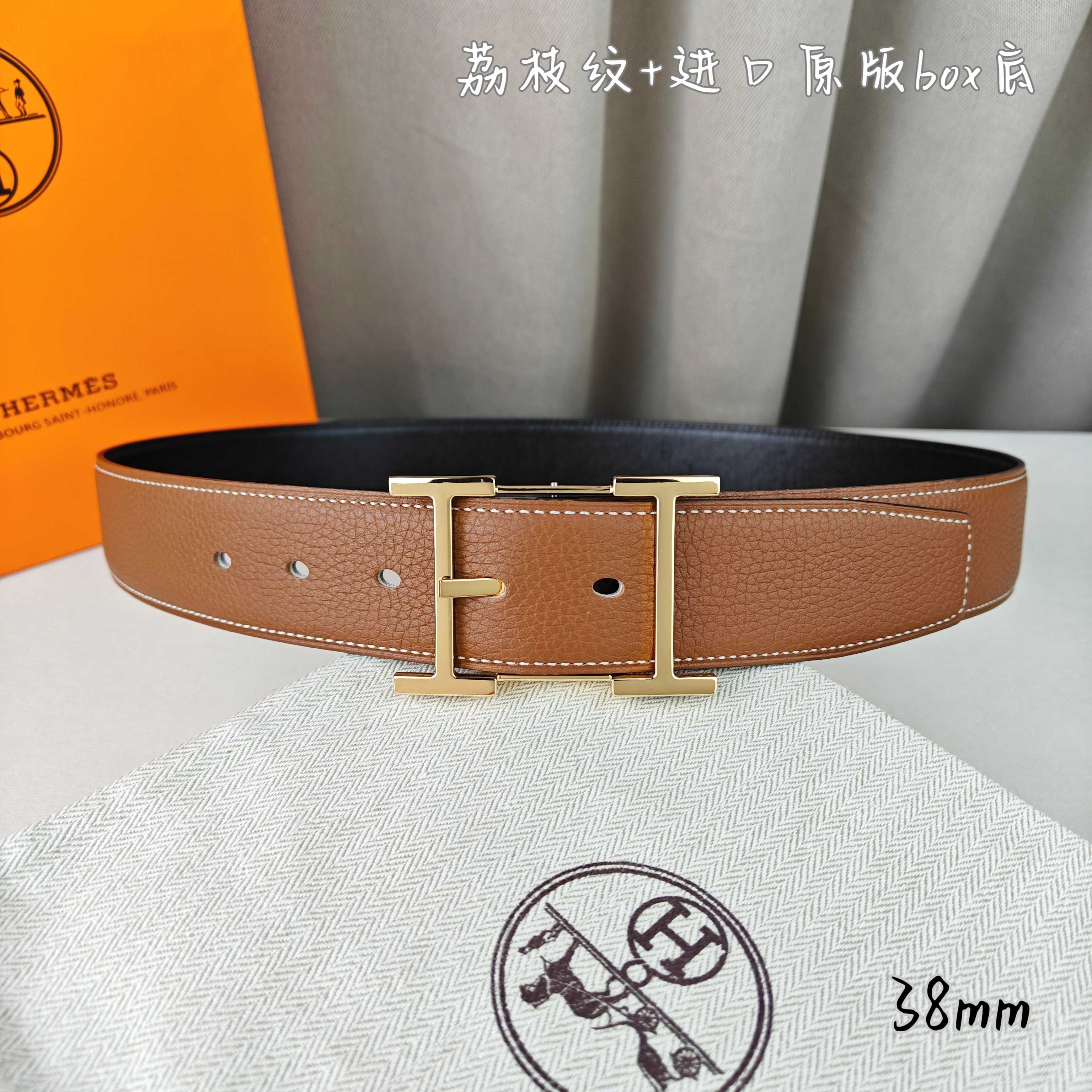 Hermès Basic Belt Top Grain Leather Black 38mm-s-m