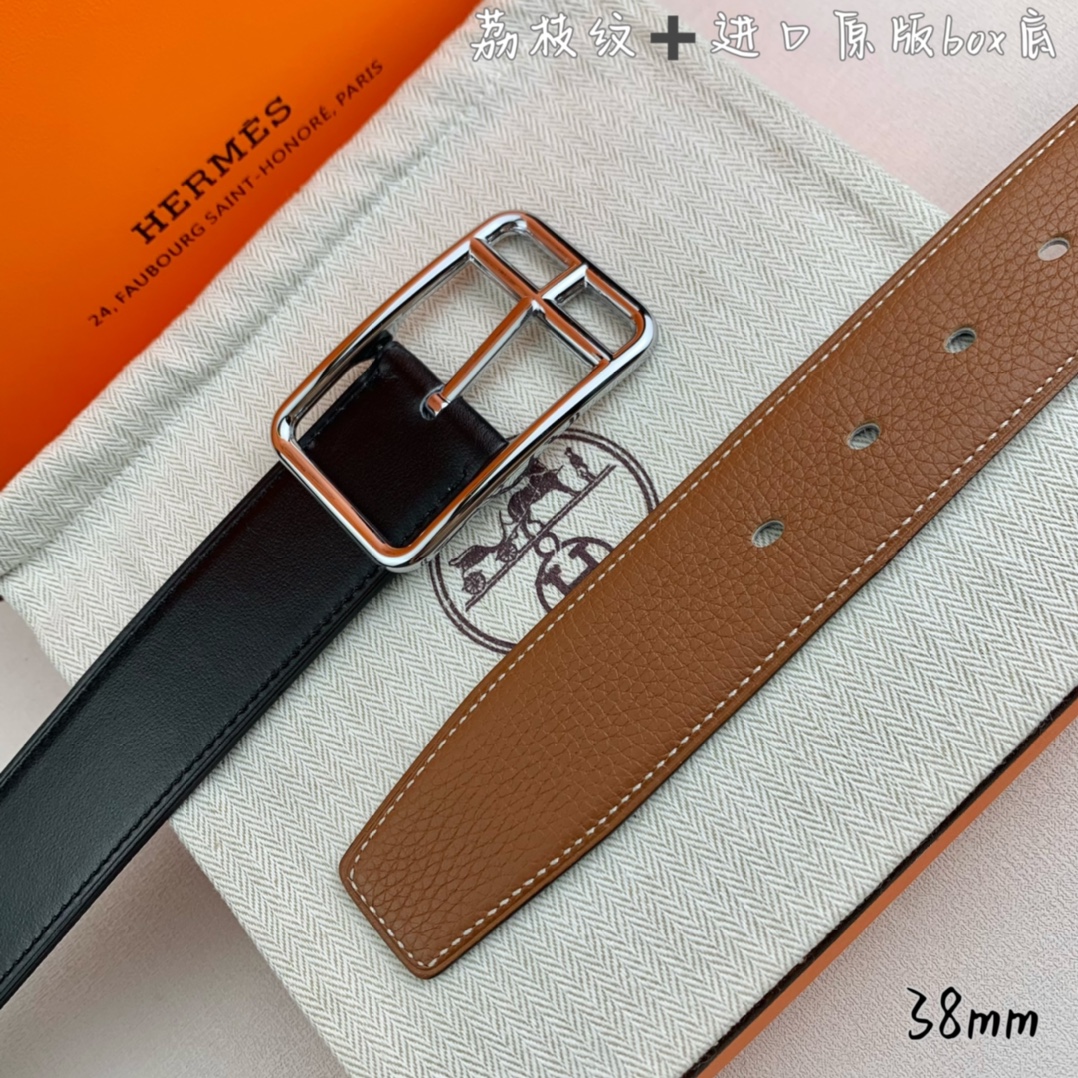 Hermès Basic Belt Top Grain Leather Black 38mm-s-m