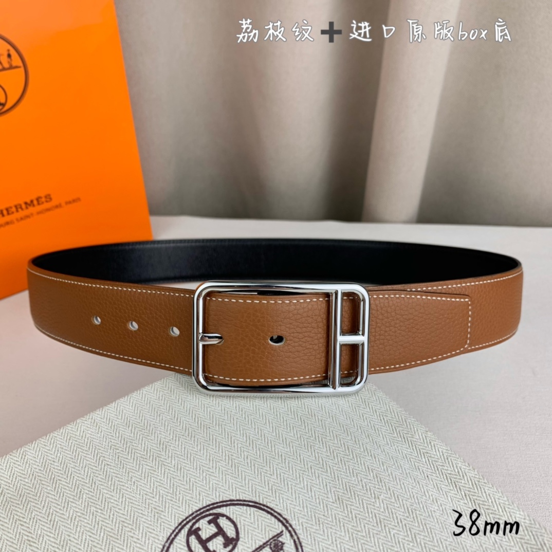Hermès Basic Belt Top Grain Leather Black 38mm-s-m