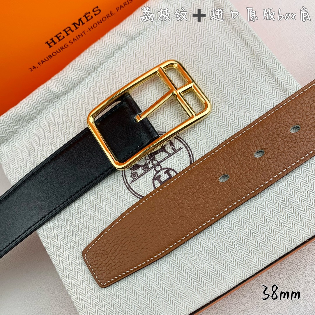 Hermès Basic Belt Top Grain Leather Black 38mm-s-m