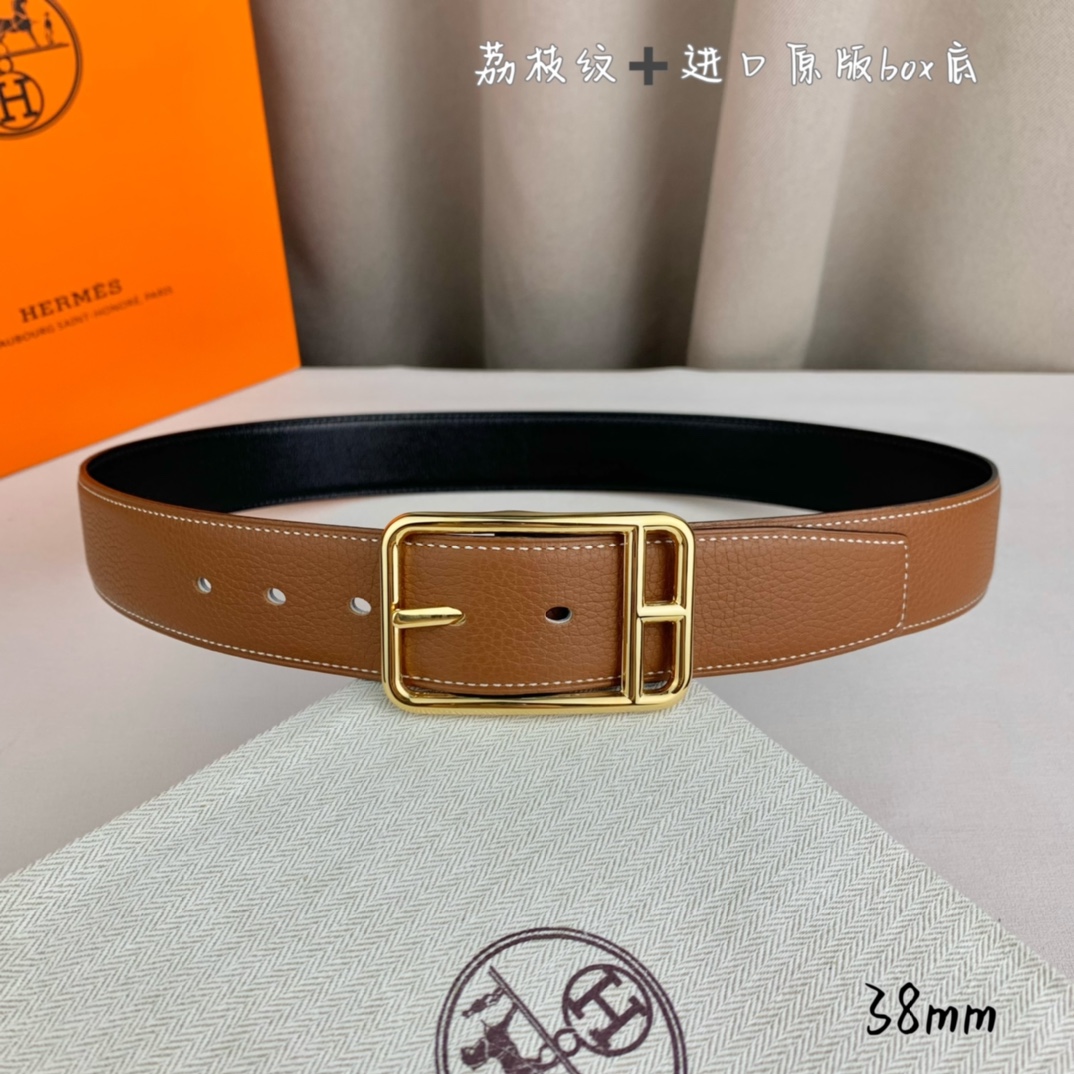 Hermès Basic Belt Top Grain Leather Black 38mm-s-m