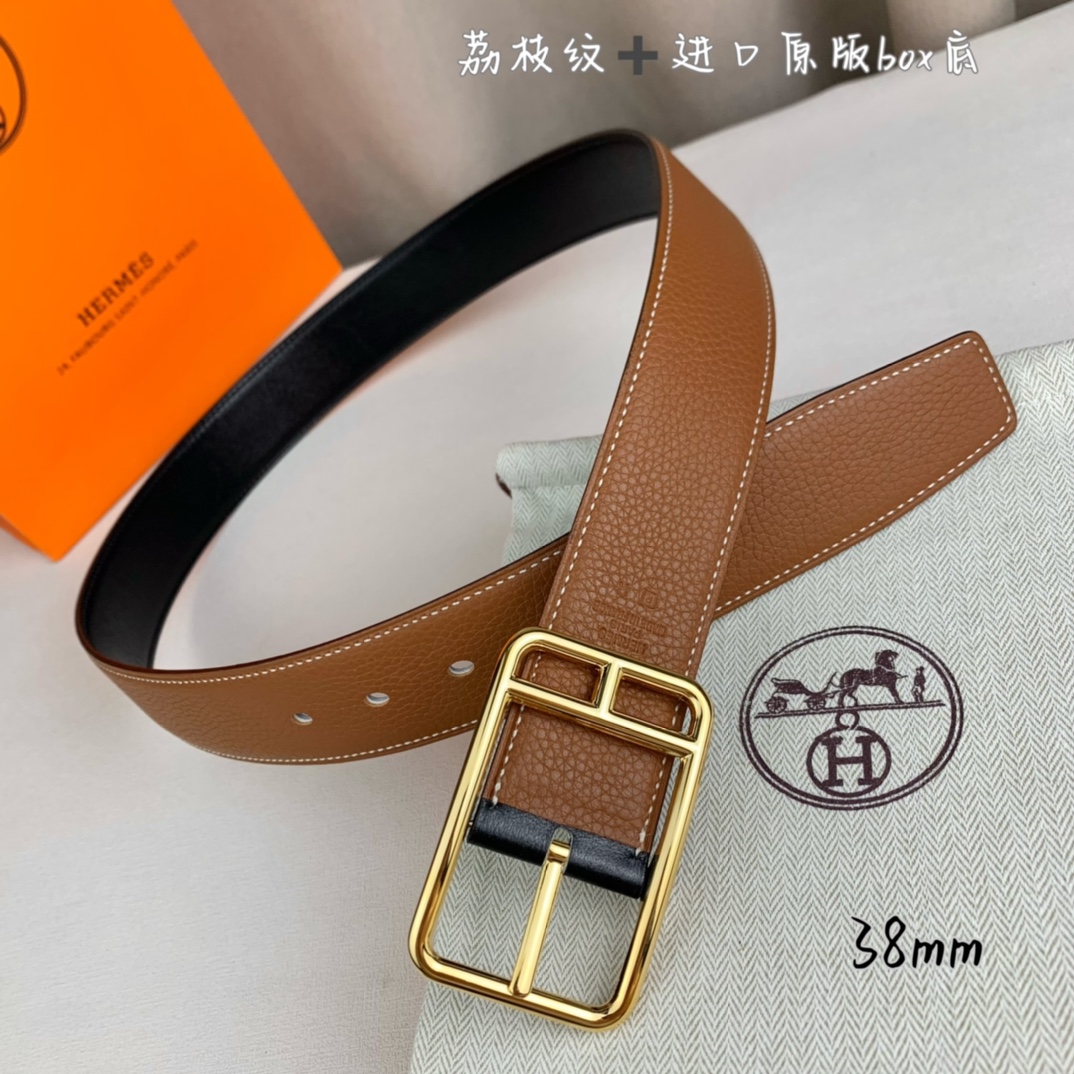 Hermès Basic Belt Top Grain Leather Black 38mm-s-m