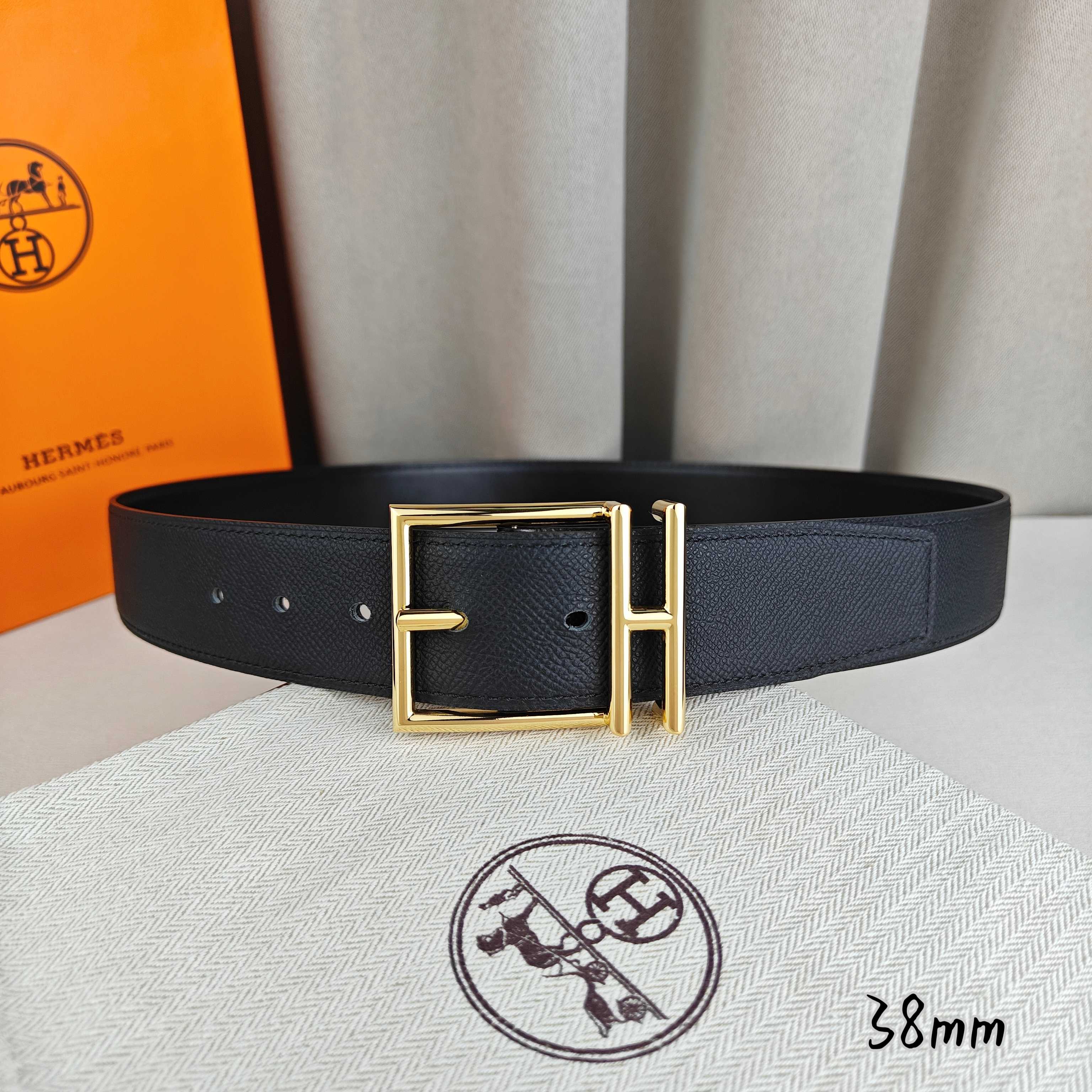 Hermès Basic Belt Top Grain Leather Black 38mm-s-m