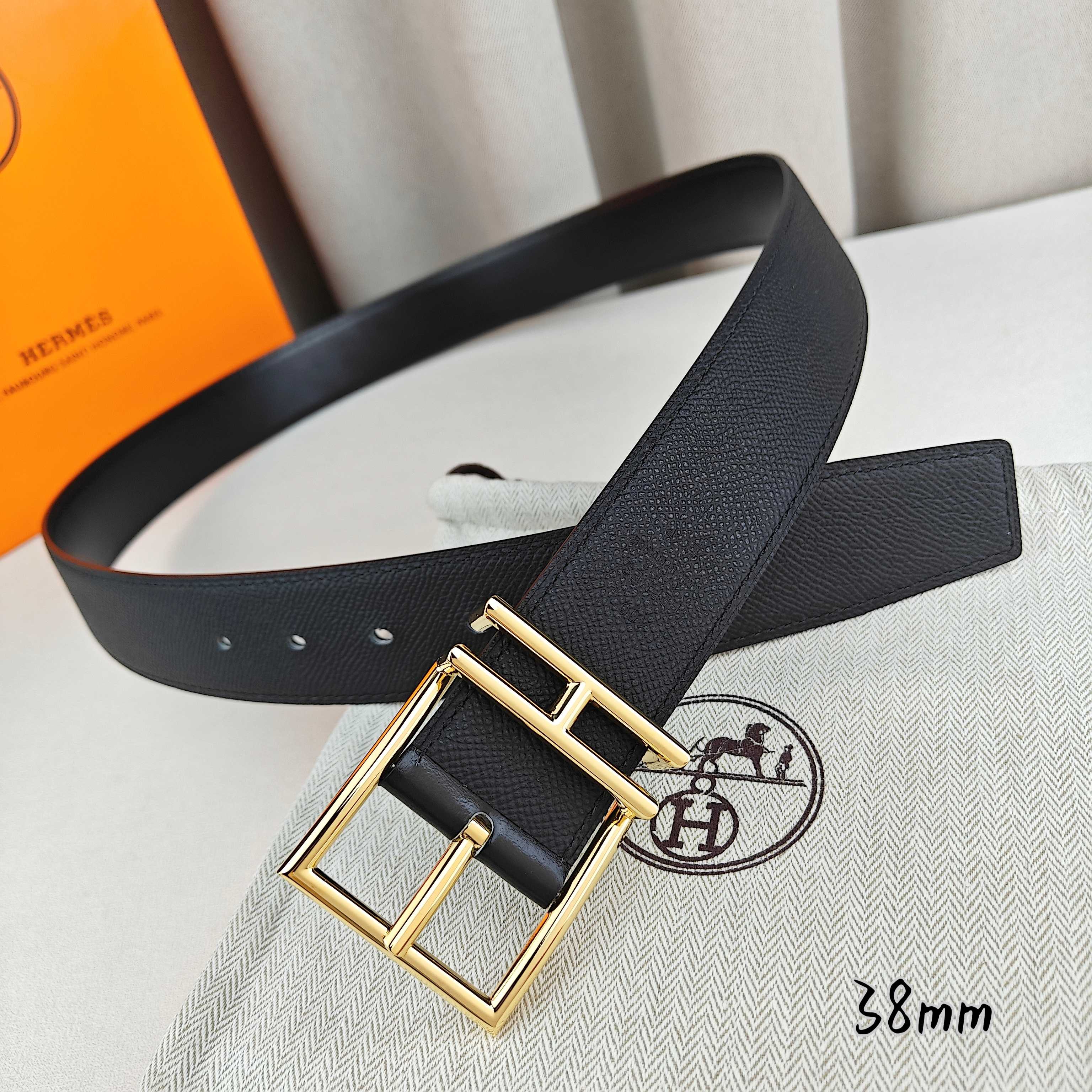 Hermès Basic Belt Top Grain Leather Black 38mm-s-m