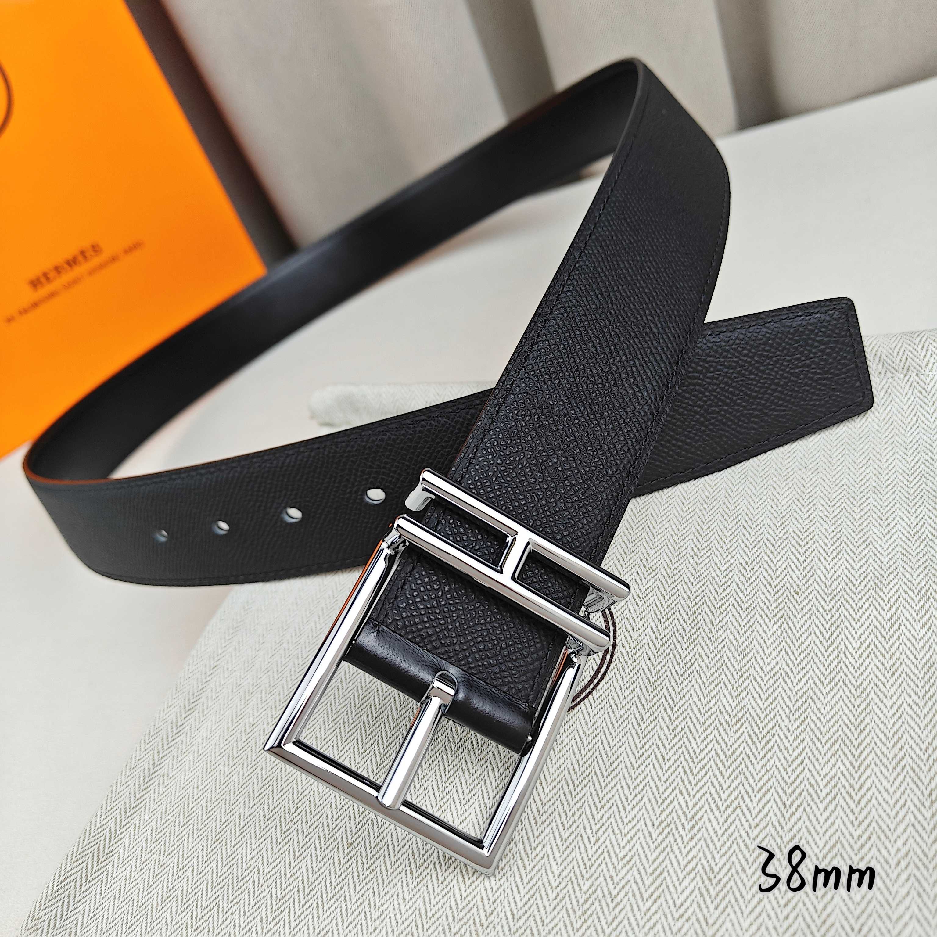 Hermès Basic Belt Top Grain Leather Black 38mm-s-m