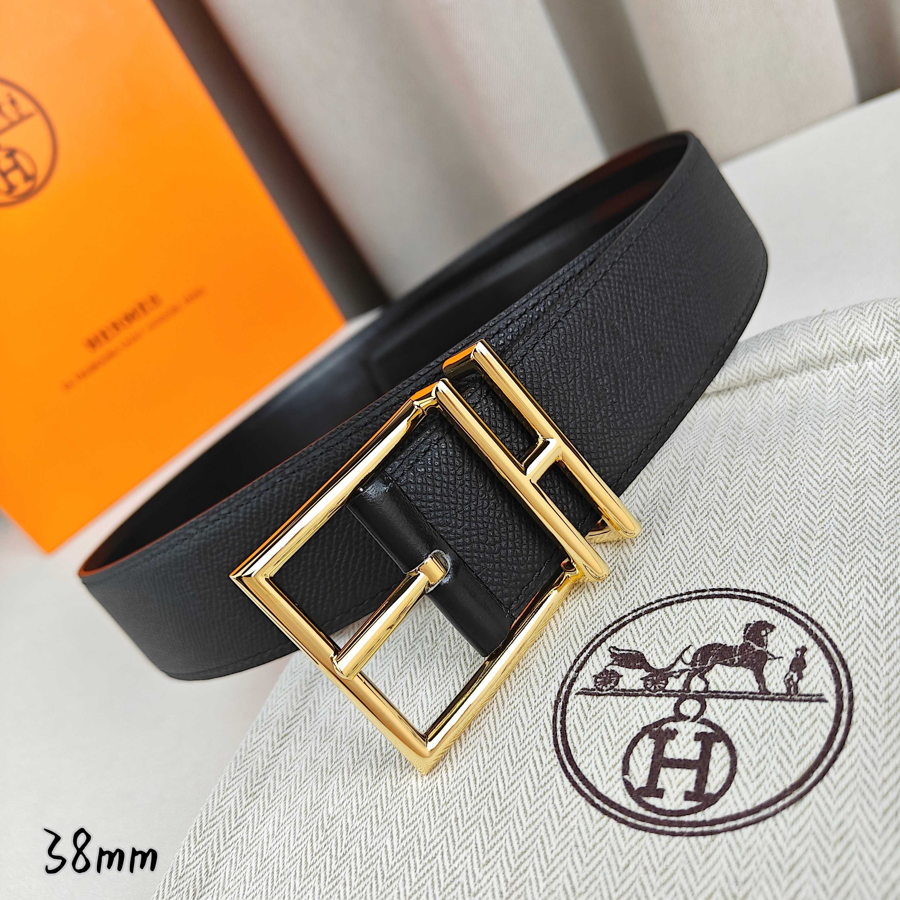 Hermès Basic Belt Top Grain Leather Black 38mm-s-m