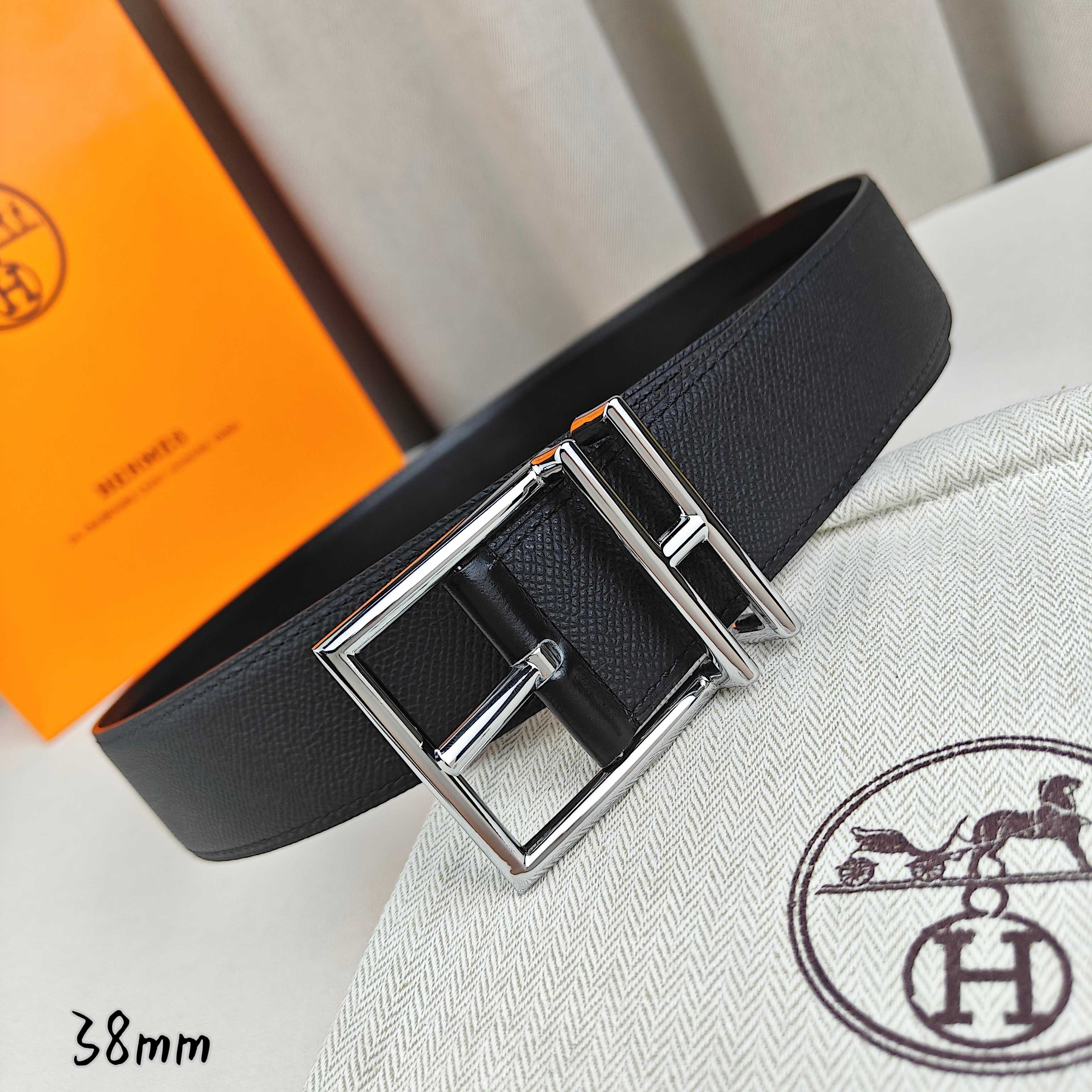 Hermès Basic Belt Top Grain Leather Black 38mm-s-m