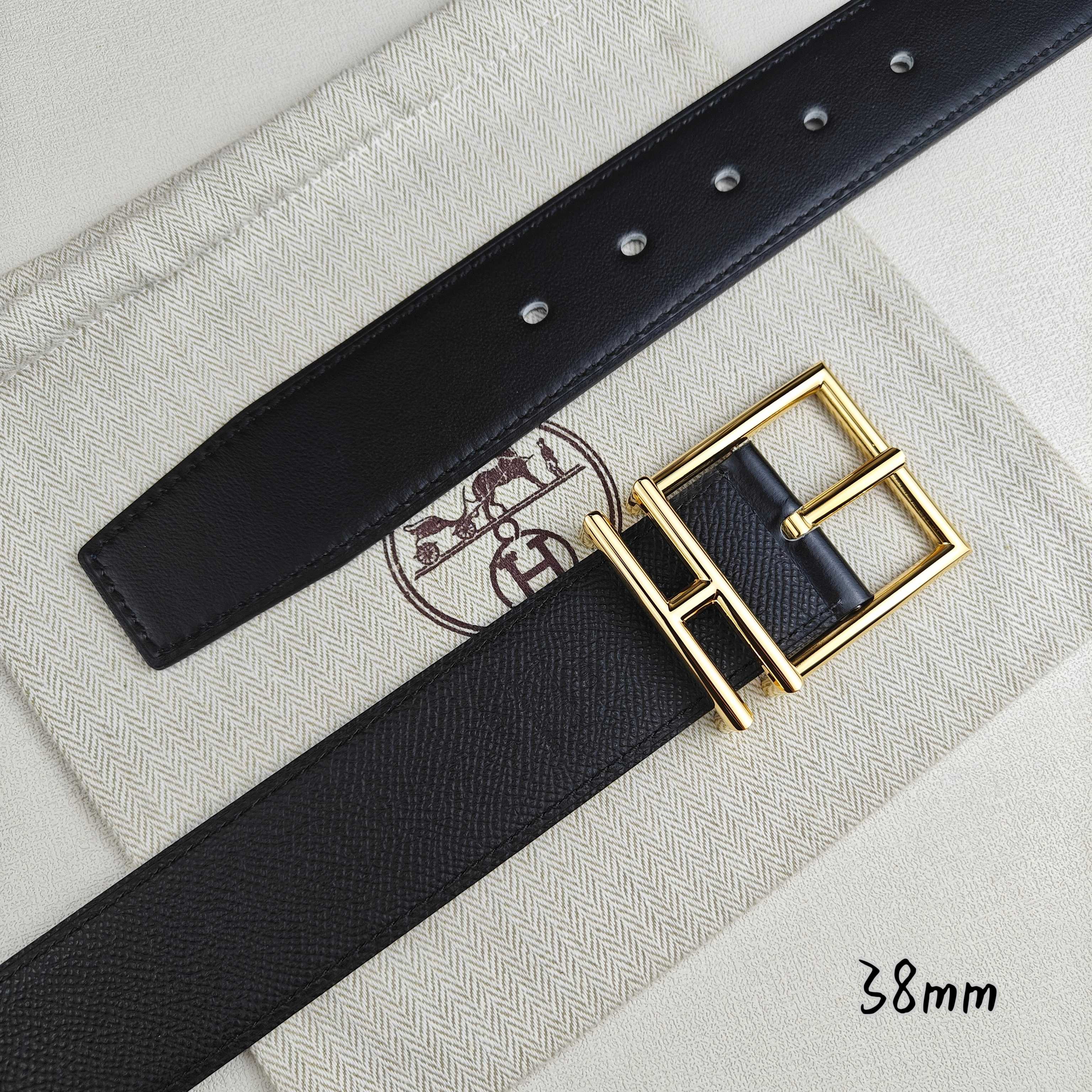 Hermès Basic Belt Top Grain Leather Black 38mm-s-m