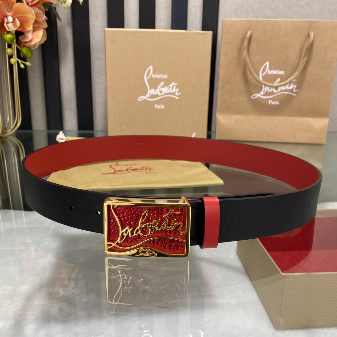 Christian Louboutin Male Basic Belt Cow Leather Black S-l