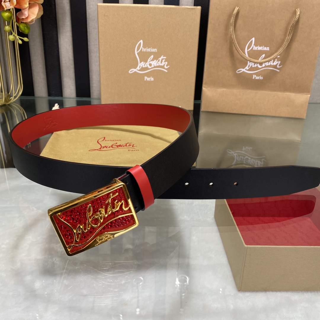 Christian Louboutin Male Basic Belt Cow Leather Black S-l