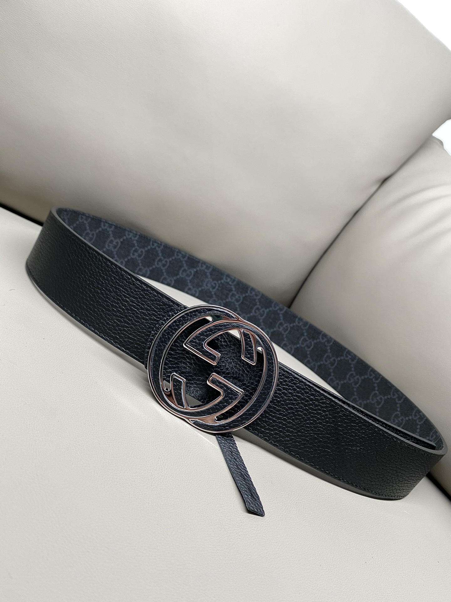 Gucci Canvas Belt Cow Leather Black S-m