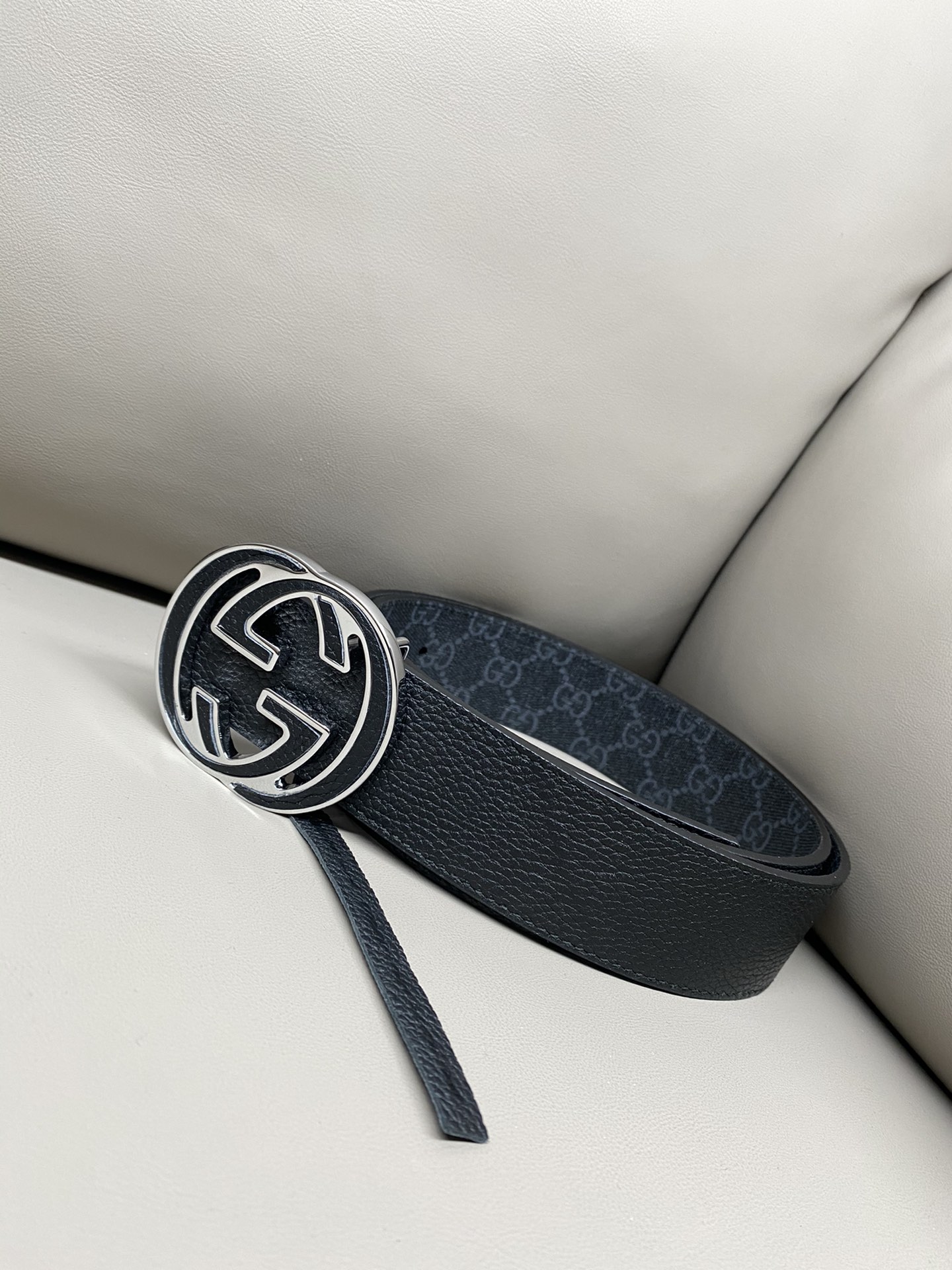 Gucci Canvas Belt Cow Leather Black S-m