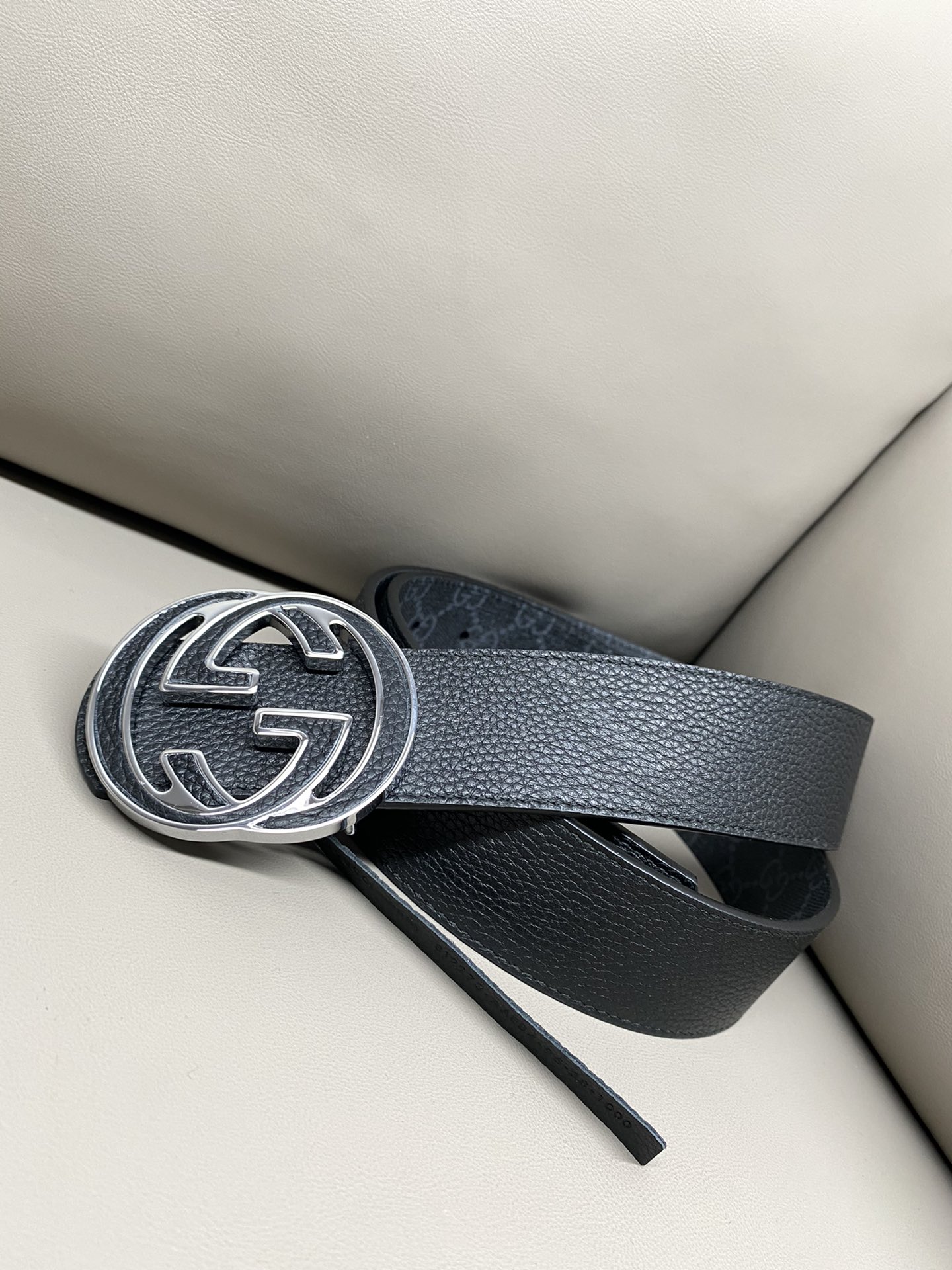 Gucci Canvas Belt Cow Leather Black S-m