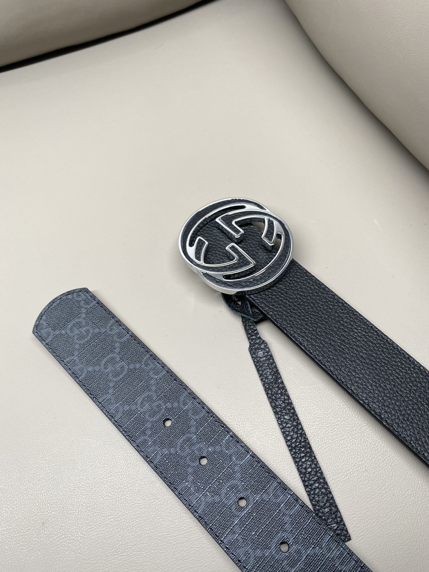 Gucci Canvas Belt Cow Leather Black S-m