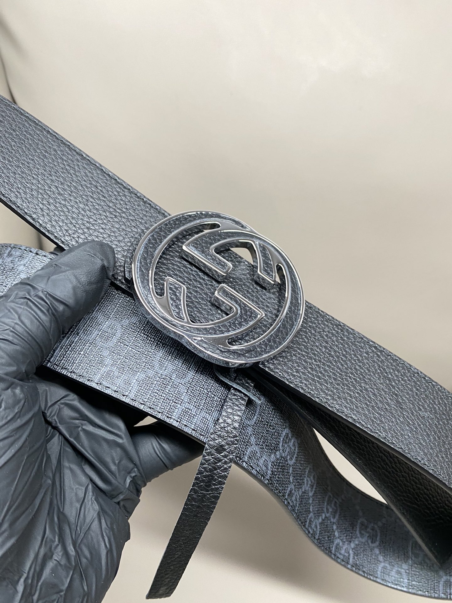 Gucci Canvas Belt Cow Leather Black S-m