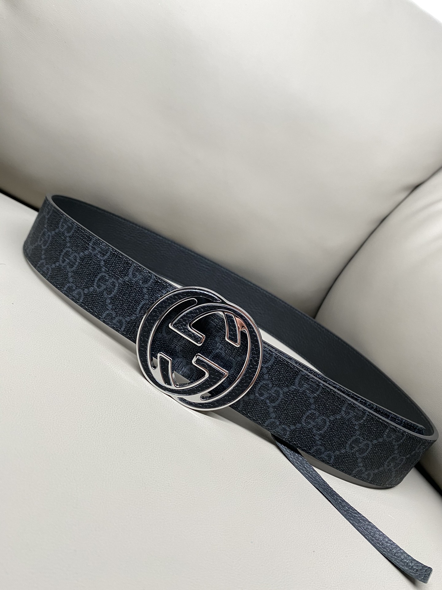 Gucci Canvas Belt Cow Leather Black S-m