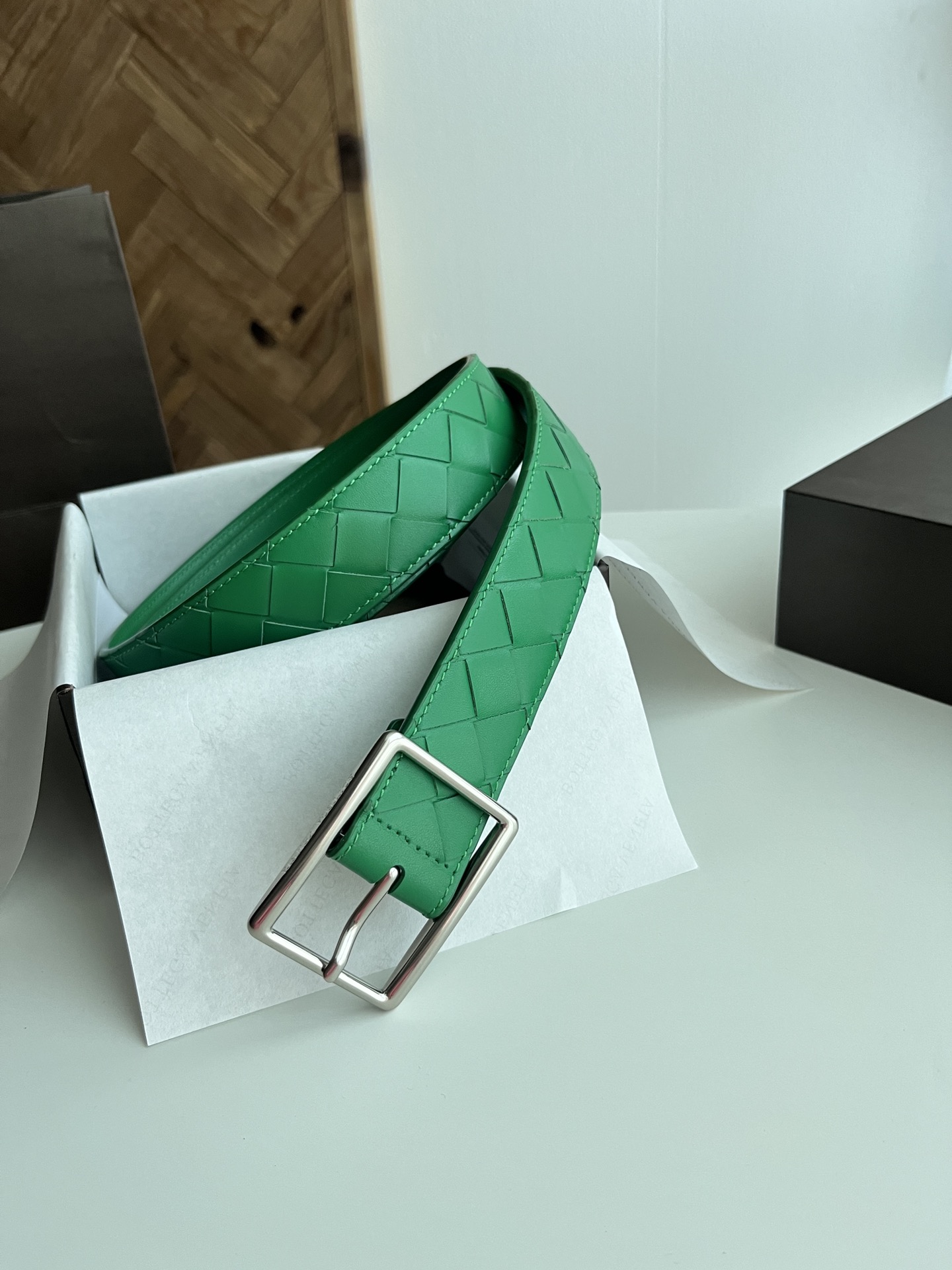 Louis Vuitton Male Leather Belt Cow Leather Silver M