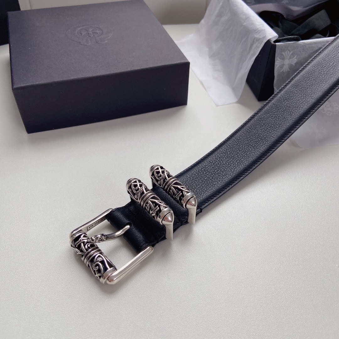 Chrome Hearts Leather Belt Top Grain Leather S-m