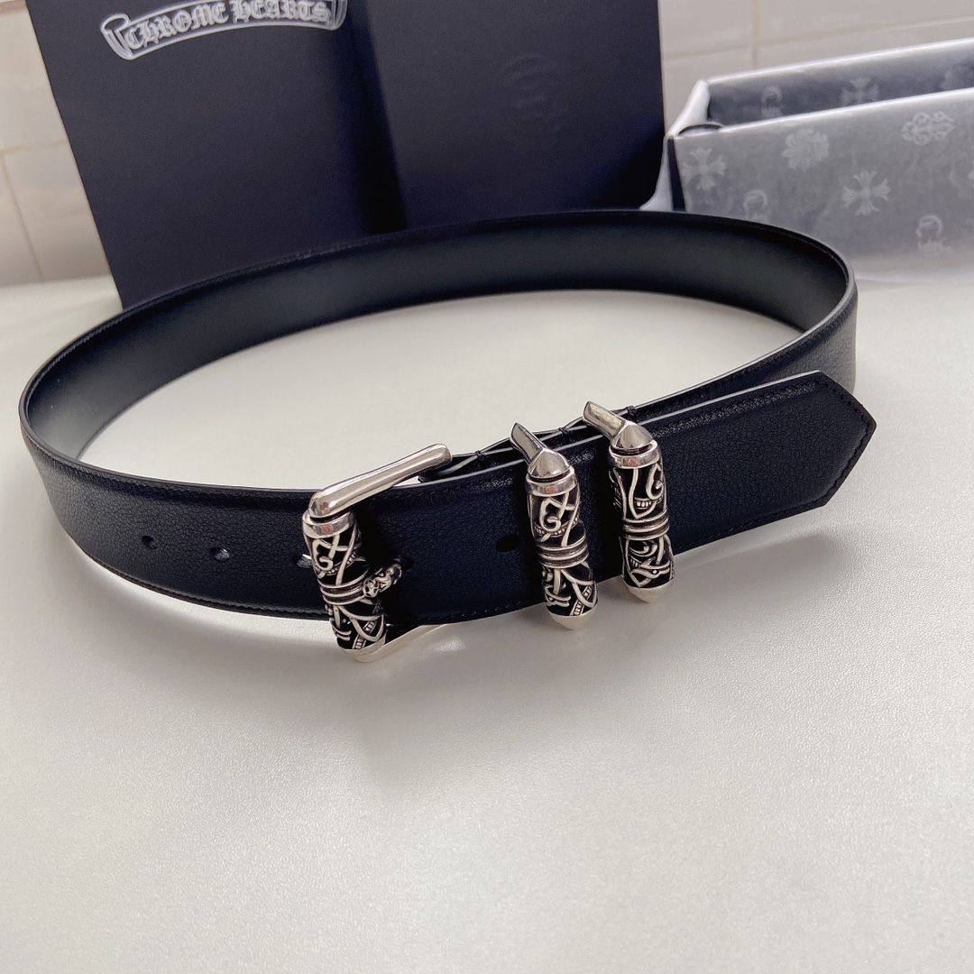 Chrome Hearts Leather Belt Top Grain Leather S-m