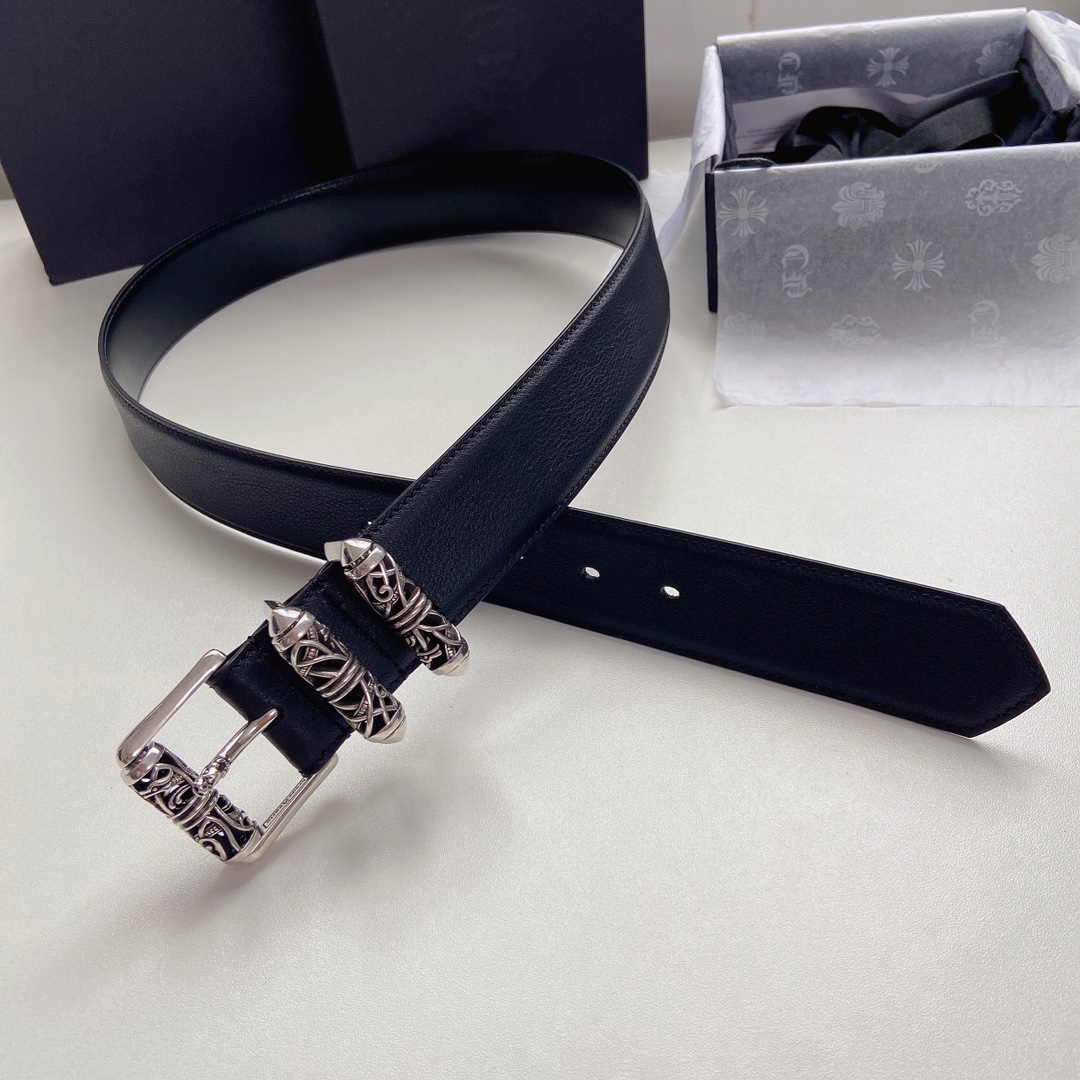 Chrome Hearts Leather Belt Top Grain Leather S-m