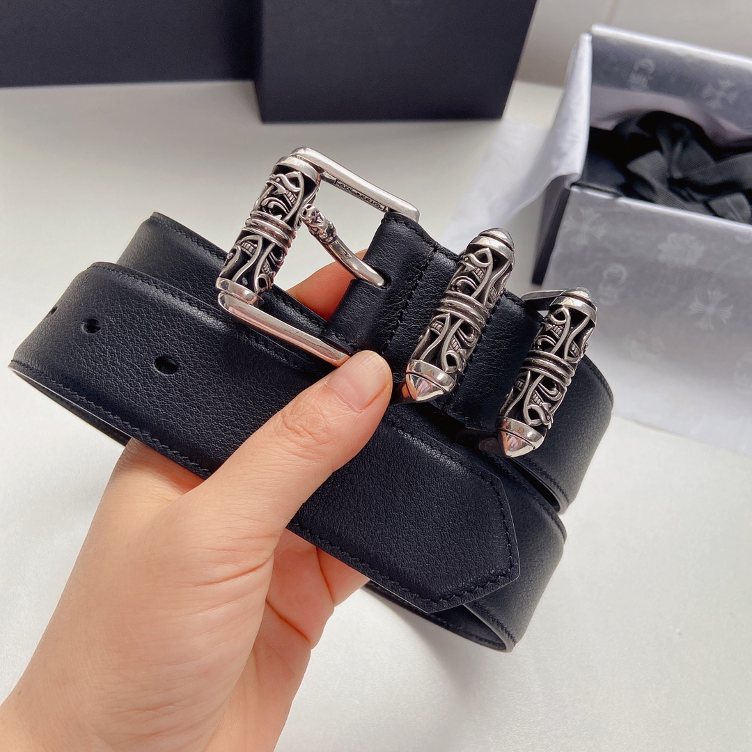 Chrome Hearts Leather Belt Top Grain Leather S-m