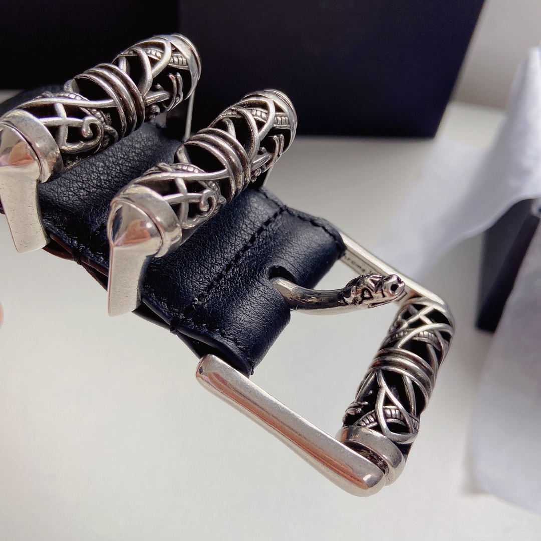 Chrome Hearts Leather Belt Top Grain Leather S-m