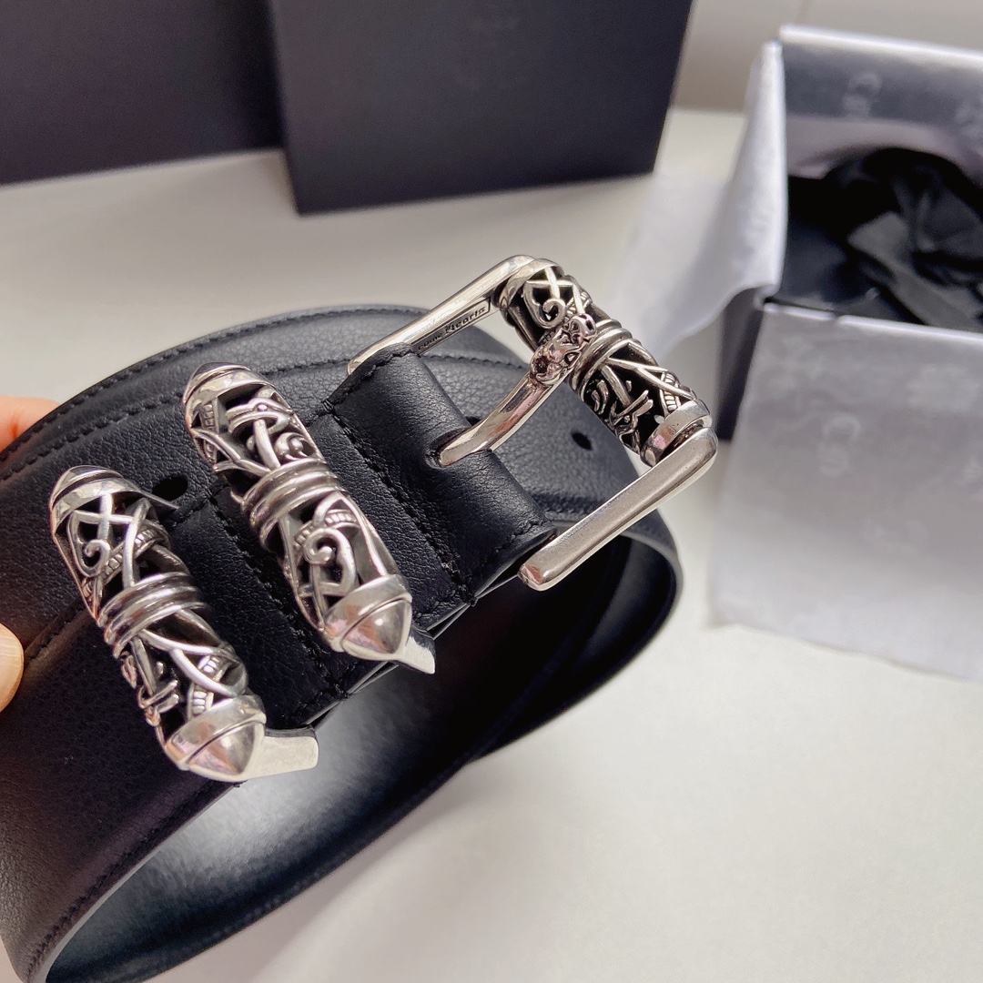 Chrome Hearts Leather Belt Top Grain Leather S-m