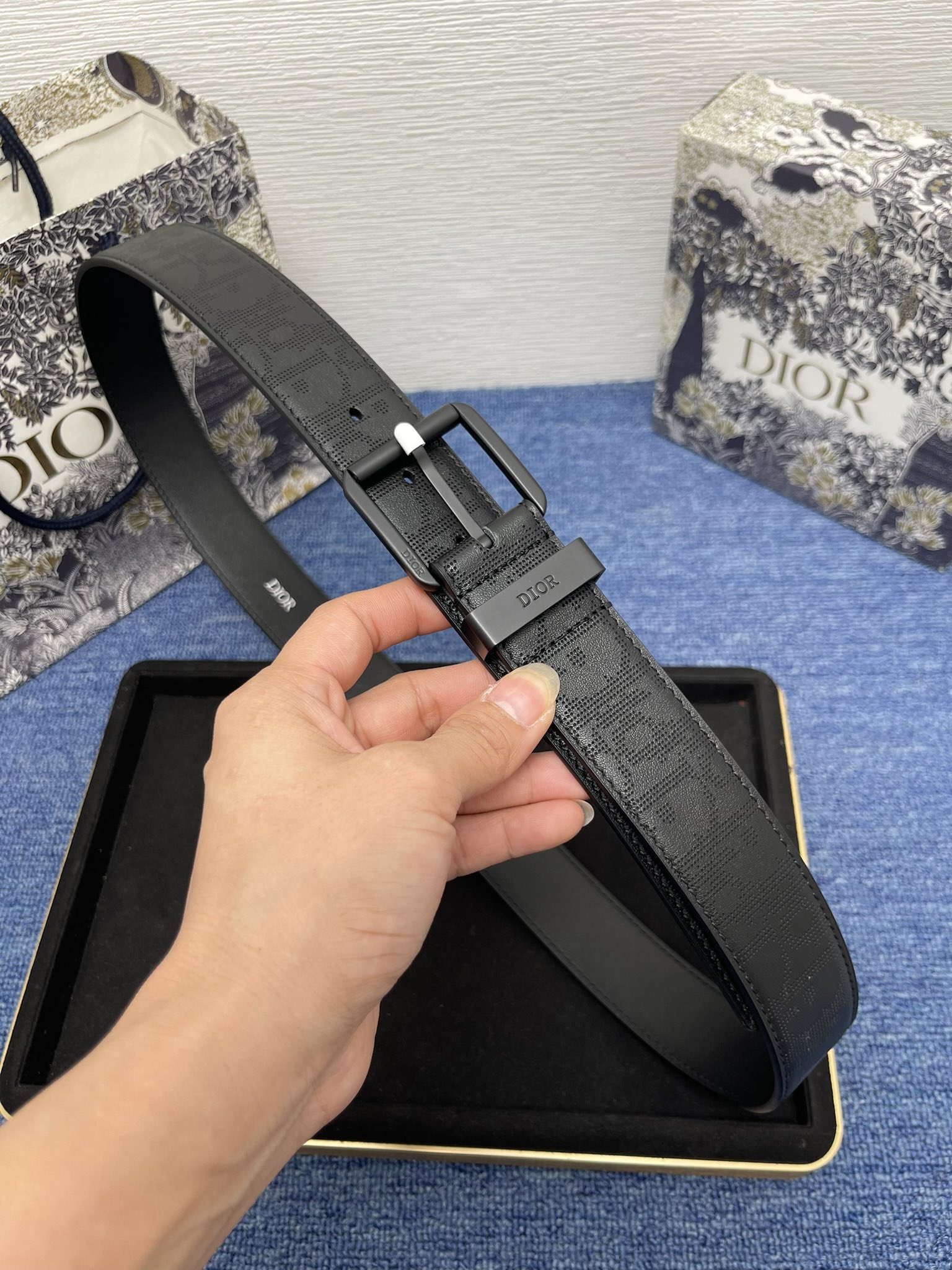 Dior Male Basic Belt Cow Leather Black Adjustable S-m