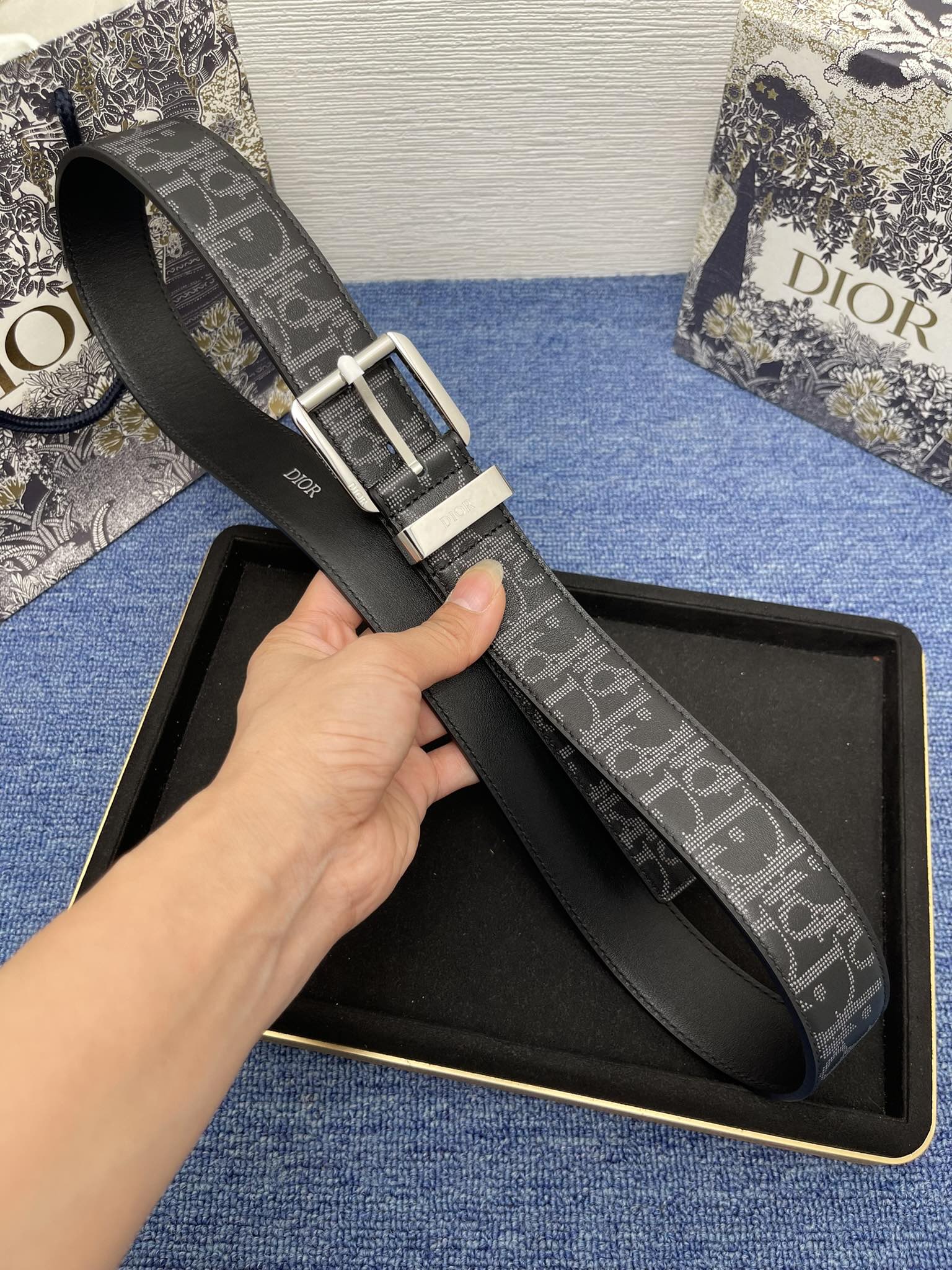 Dior Male Basic Belt Cow Leather Black Adjustable S-m