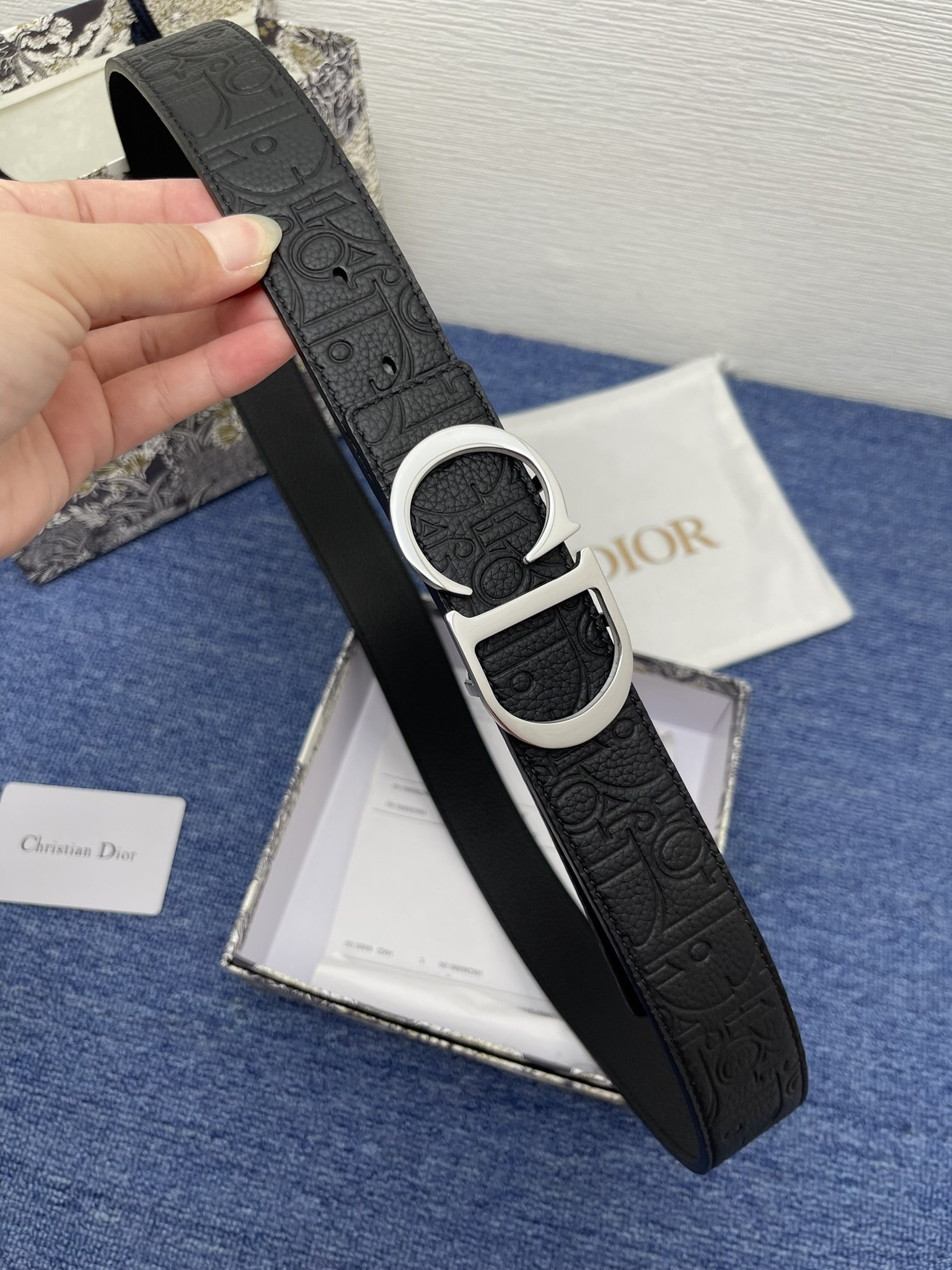 Dior Male Basic Belt Cow Leather Black Adjustable L