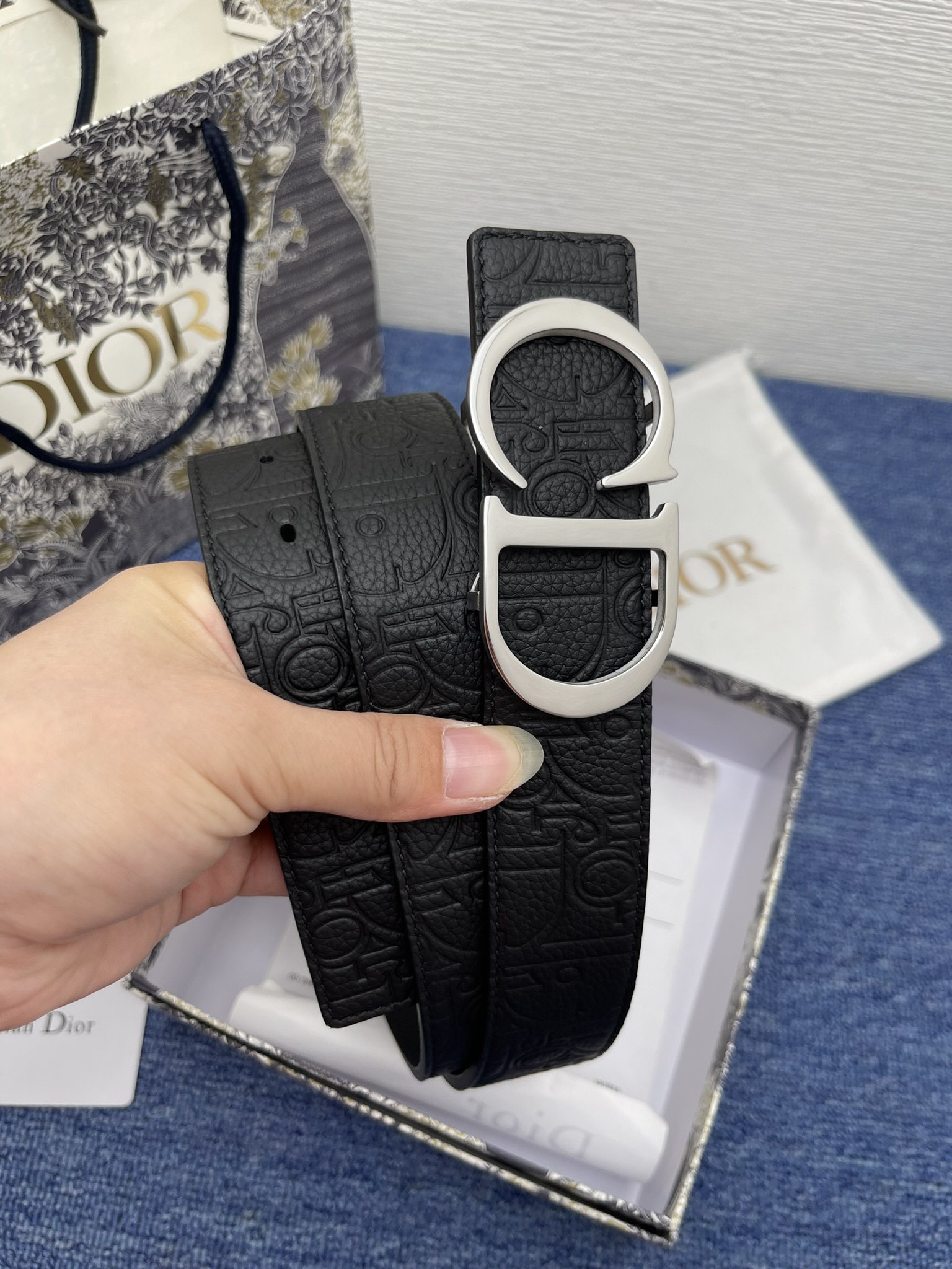 Dior Male Basic Belt Cow Leather Black Adjustable L