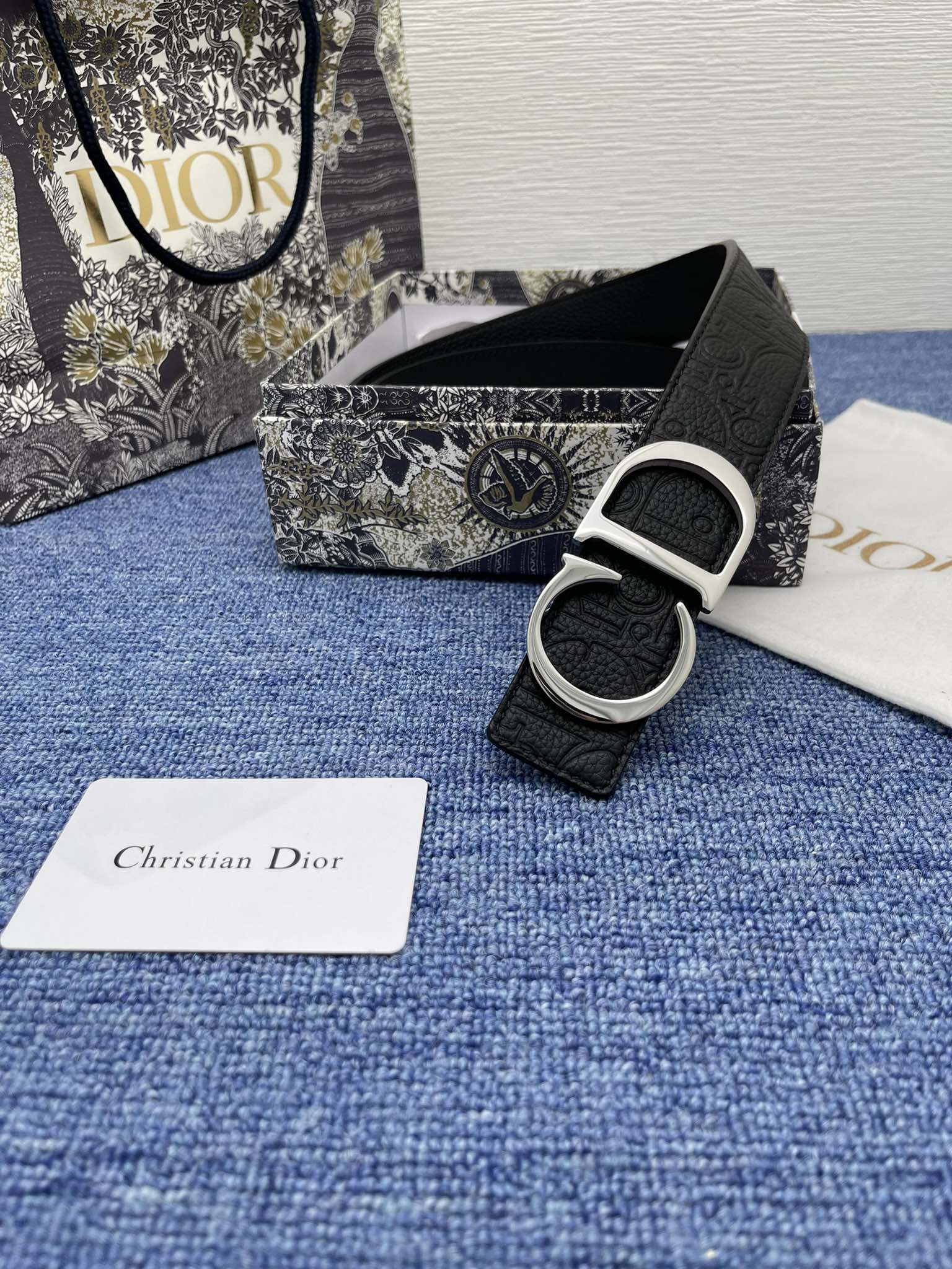 Dior Male Basic Belt Cow Leather Black Adjustable L