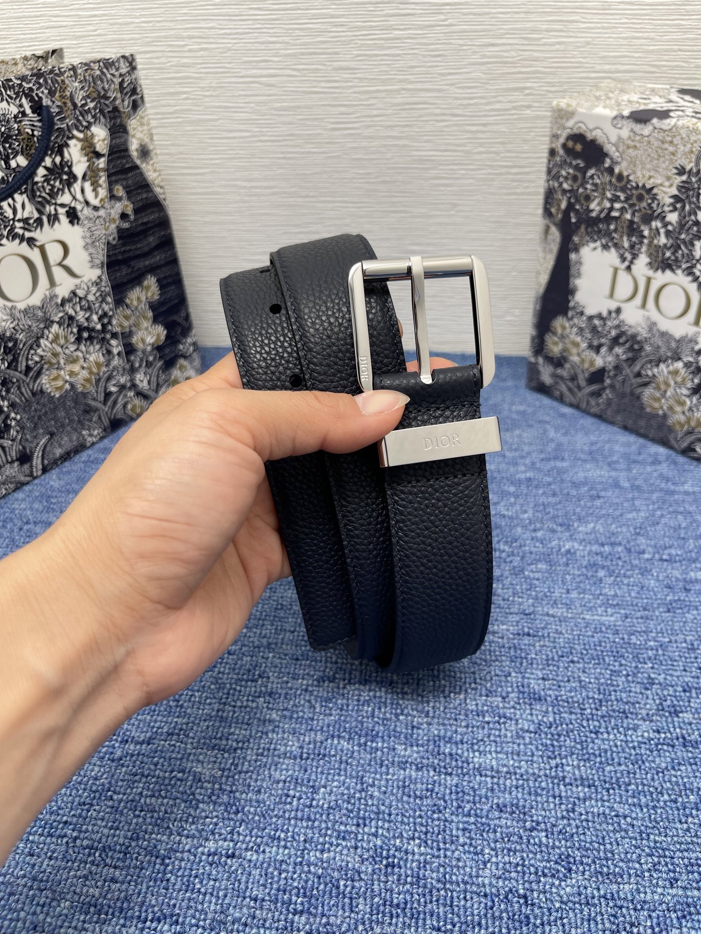 Dior Pin Buckle Belt Cow Leather Silver Adjustable M