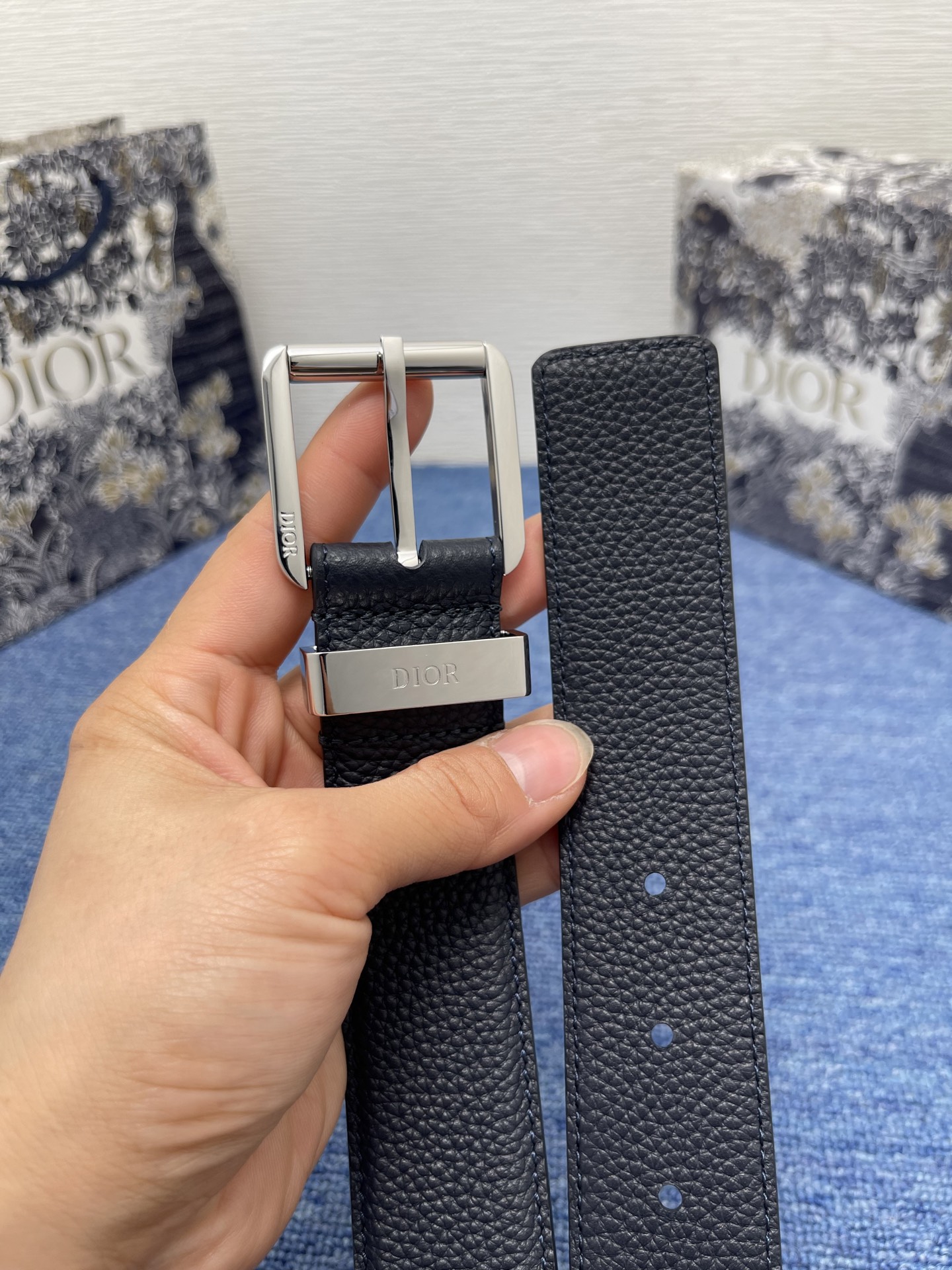 Dior Pin Buckle Belt Cow Leather Silver Adjustable M