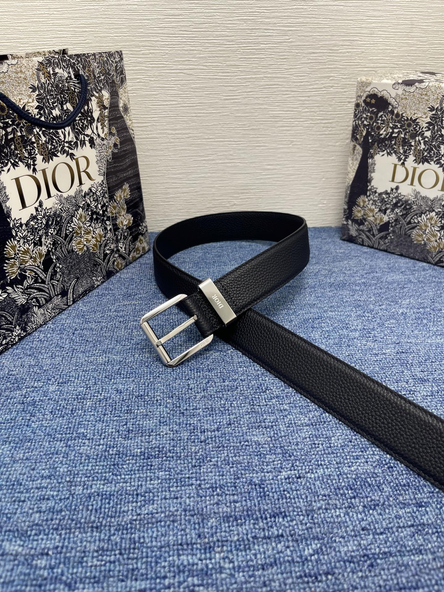 Dior Pin Buckle Belt Cow Leather Silver Adjustable M