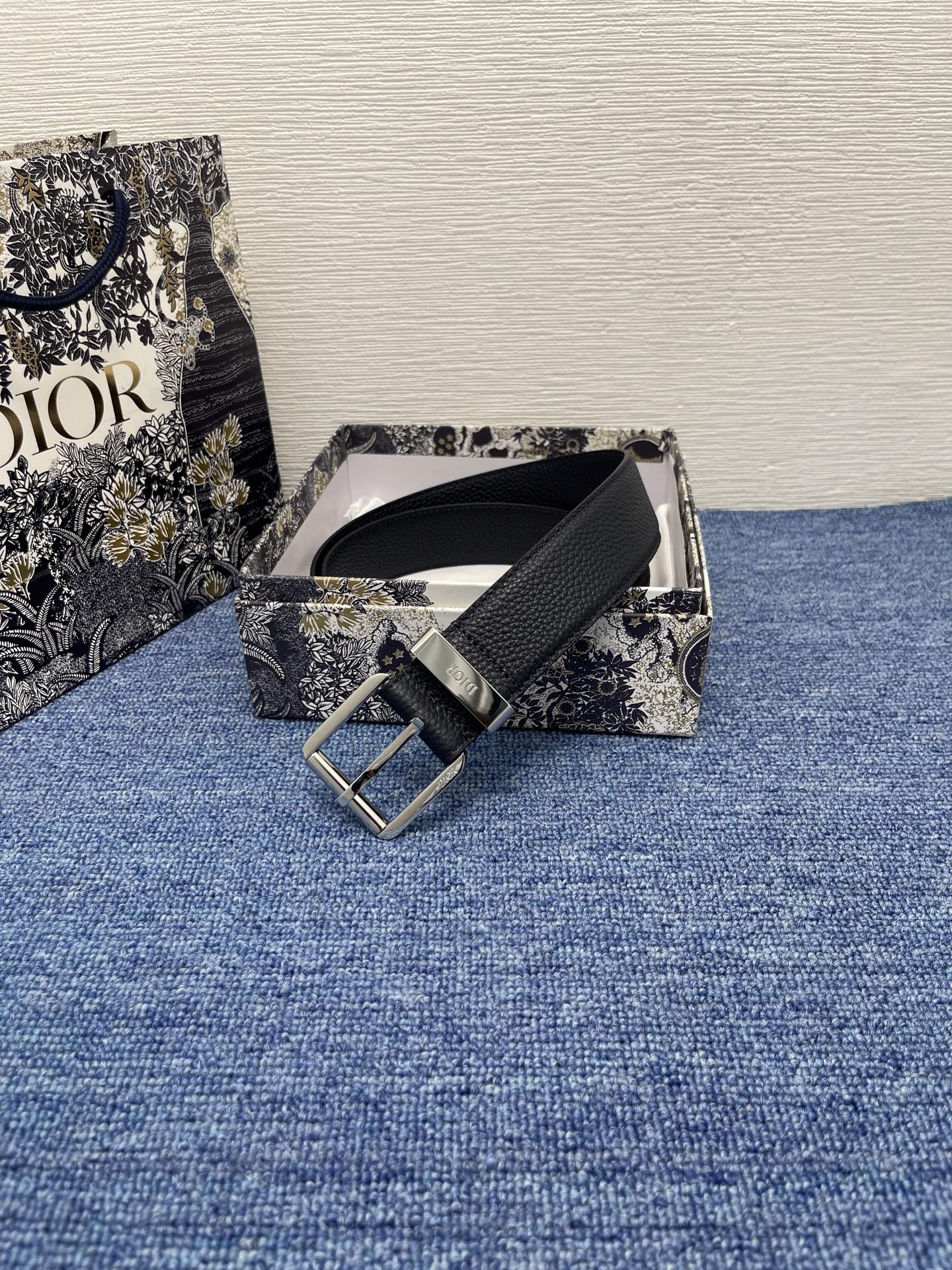 Dior Pin Buckle Belt Cow Leather Silver Adjustable M