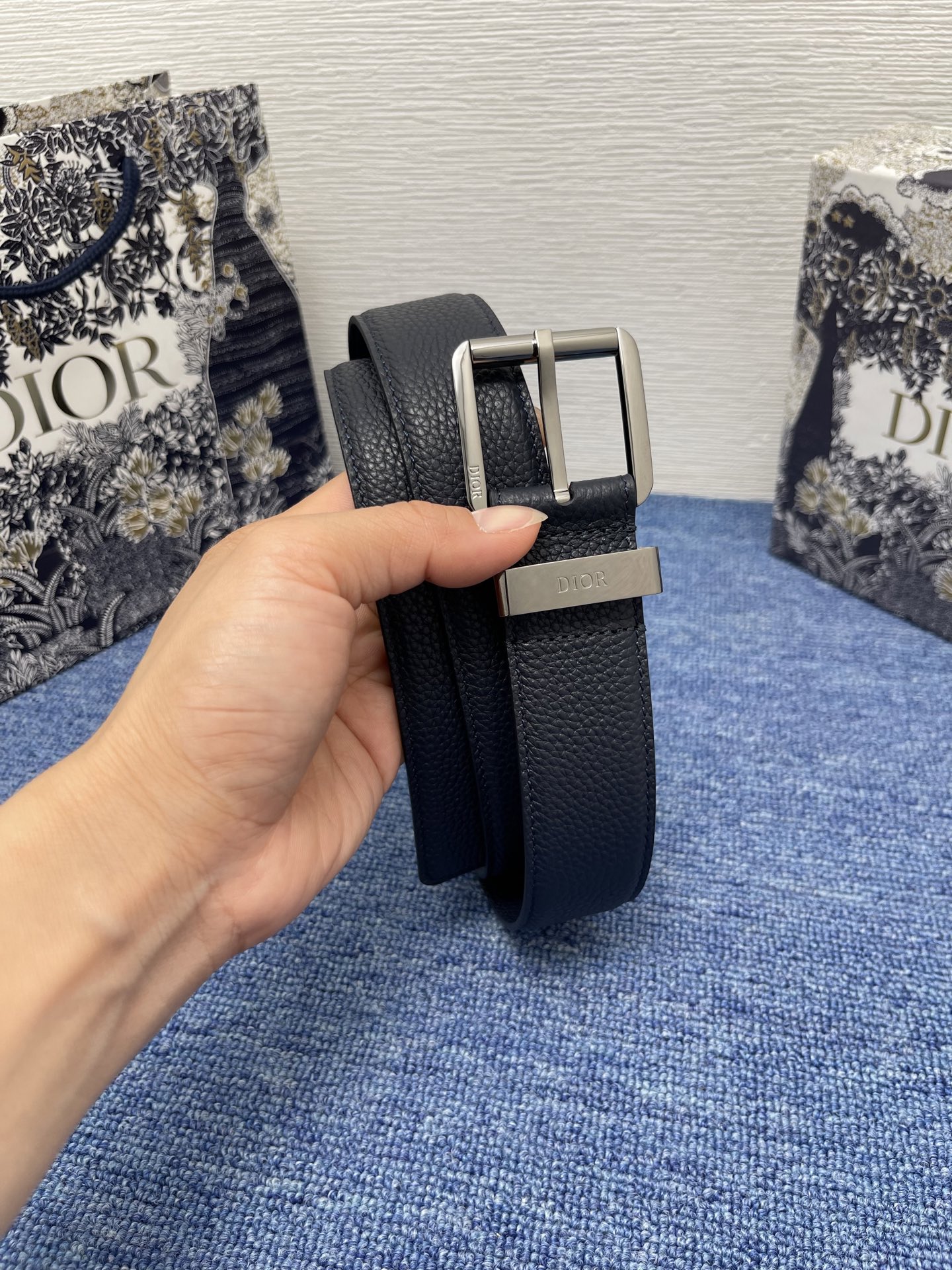 Dior Pin Buckle Belt Cow Leather Silver Adjustable M