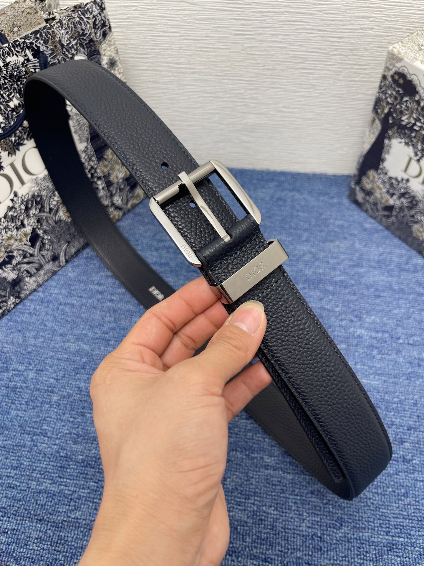 Dior Pin Buckle Belt Cow Leather Silver Adjustable M